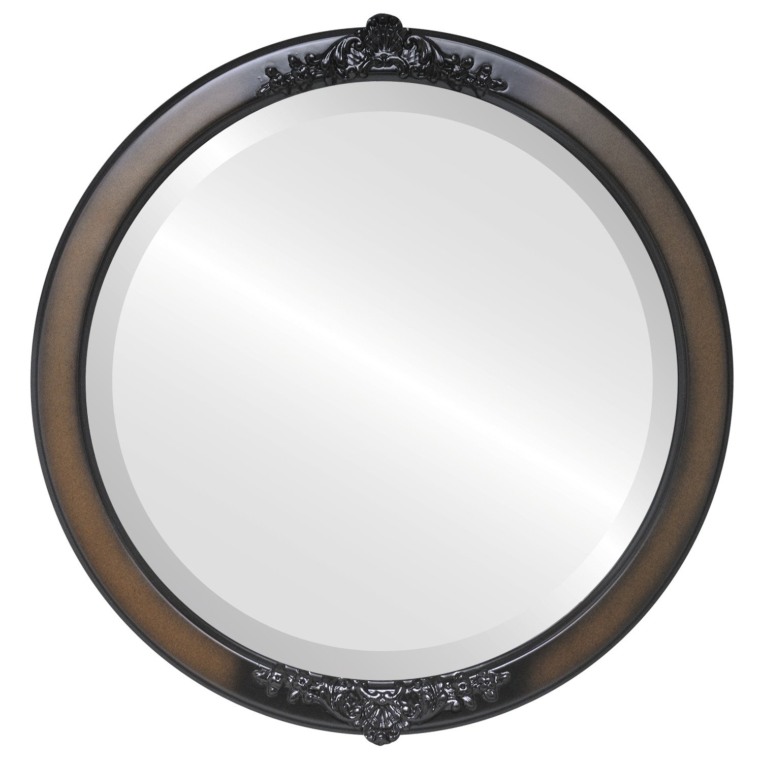 OVALCREST Round Beveled Wall Mirror - 16x16 Inches Walnut Frame - Vintage Athena Style Home Decor for Living Room, Bedroom & Entryway