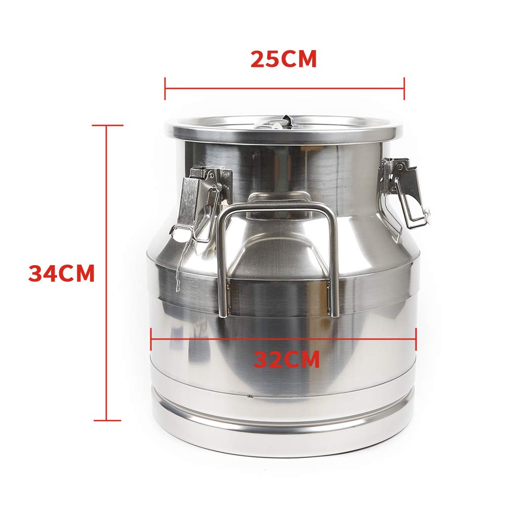 20L (5.25 Gallon) Stainless Steel Milk Can - Food Grade Wine Pail, Fermentation Bucket & Storage Jug for Dairy, Brewing & Home Use