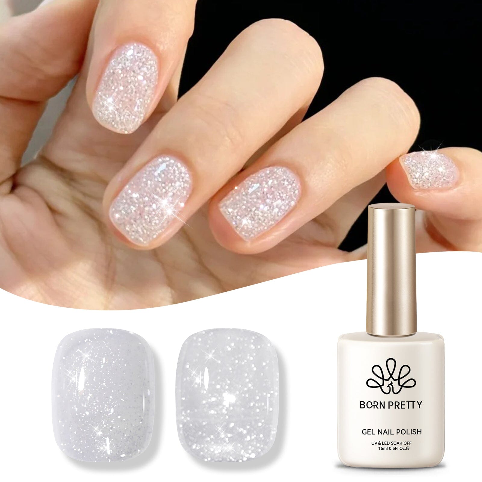 White Reflective Glitter Gel Nail Polish - SZ12 Milky Melee 15ml for Long-Lasting Manicures | Perfect for Nail Salons, Home Use & Special Occasions