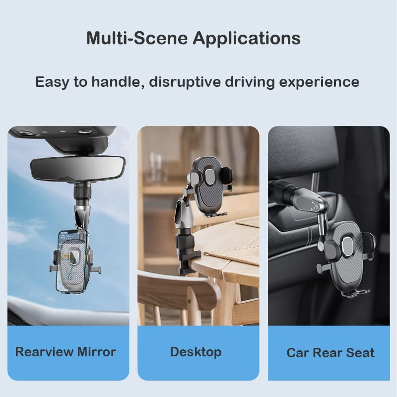 360° Rotatable & Retractable Universal Car Rearview Mirror Phone Mount Holder - Upgrade Your Driving Experience | Perfect for GPS Navigation, Hands-Free Calls & Road Trip Videos