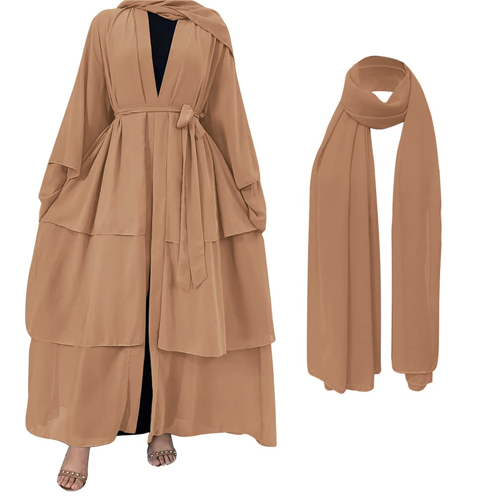 Elegant Muslim Abaya Dress for Women - Long Sleeve Islamic Dubai Abaya Cardigan Robe - Modest Middle East Prayer Dress with Hijab - Perfect for Prayer, Mosque, and Special Occasions