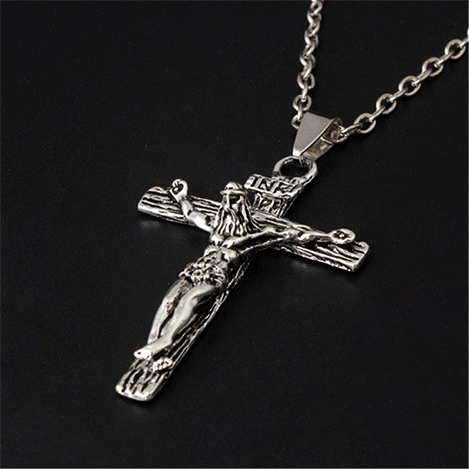 Stainless Steel Jesus Cross Necklace for Men & Women - Hammered Silver Cross Pendant Chain with 18-24 Inch Adjustable Length | Religious Jewelry Gift for Baptism, Confirmation & Daily Wear