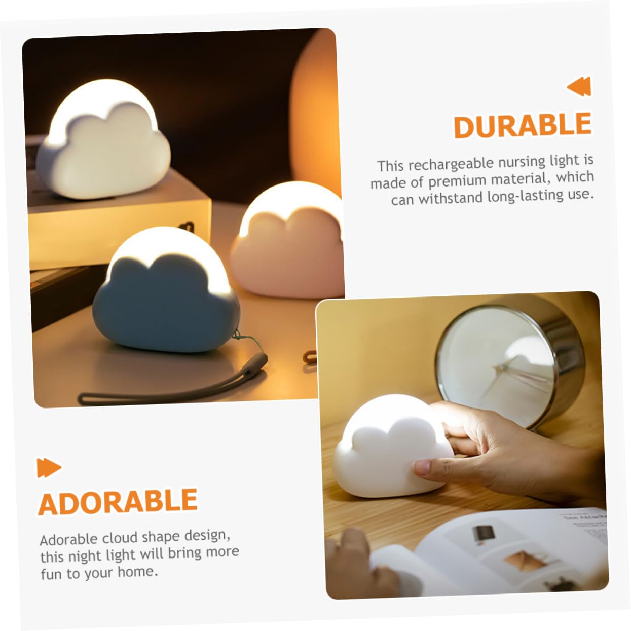 Artibetter 4-Pack LED Cloud Night Light with Motion Sensor - USB Rechargeable Bedside Lamp for Nursery, Kids Room & Home Decor - Soft Glow for Nighttime Feeding, Bathroom Safety & Relaxing Ambience