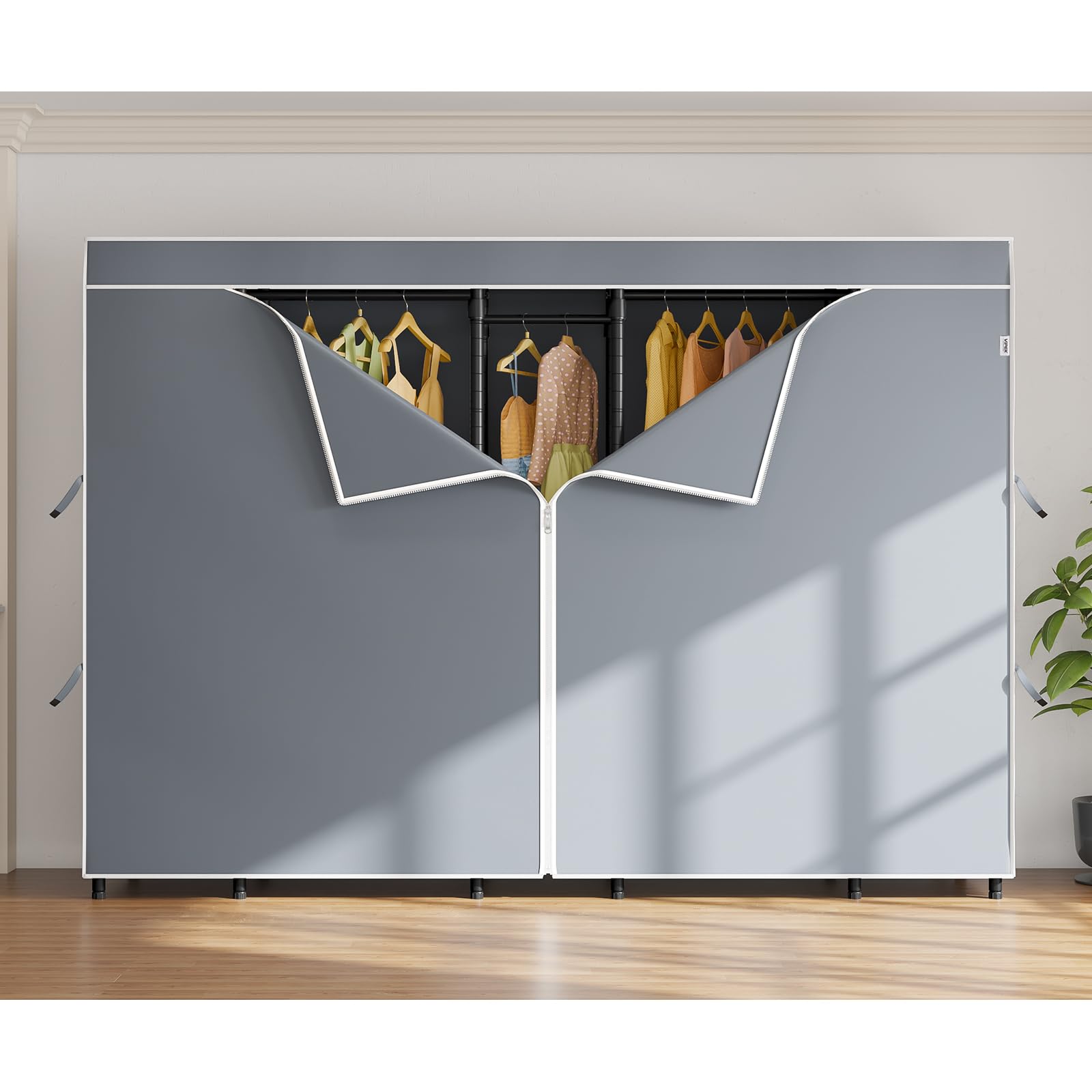 VIPEK V50C Extra Large Covered Clothes Rack - Heavy Duty Freestanding Wardrobe with Grey Fabric Cover | Portable Closet Organizer for Hanging Clothes, Jackets & Dresses | Perfect for Bedroom, Closet, Laundry Room or Dorm Organization