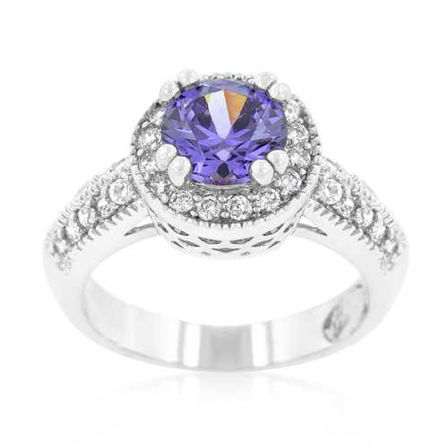 Exquisite Dark Purple Halo Engagement Ring - 14K White Gold Diamond Wedding Band for Women - Perfect for Proposals, Anniversaries & Romantic Occasions
