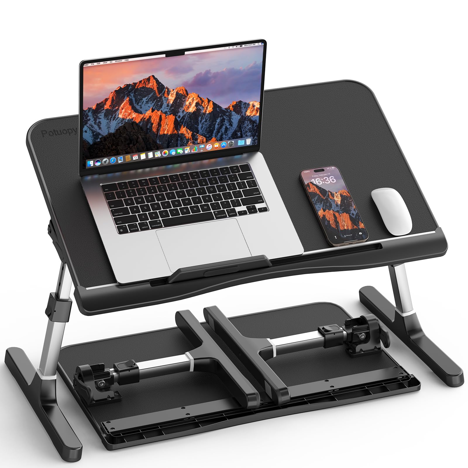 Adjustable Laptop Bed Desk - Foldable Leather Bed Table Tray with Removable Stopper - Portable Laptop Stand for Working, Writing, Drawing & Eating on Couch, Floor or Bed - Perfect for Home Office, Dorm Room & Travel (Black, 21.65