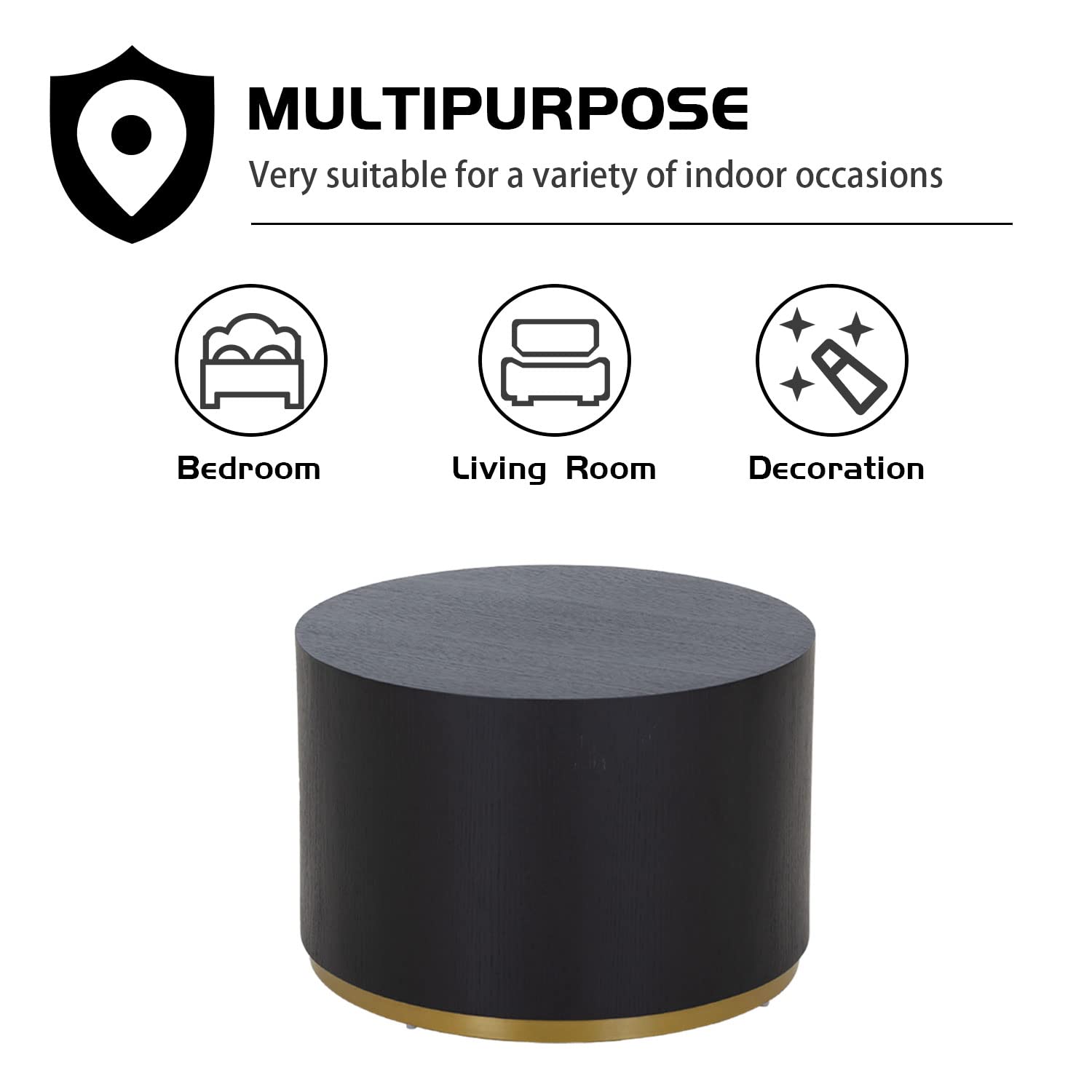 Round Coffee Table Black Side Table with Gold Metal Base - Accent End Table for Living Room, Bedroom, Apartment & Office - Perfect for Coffee, Books & Decor
