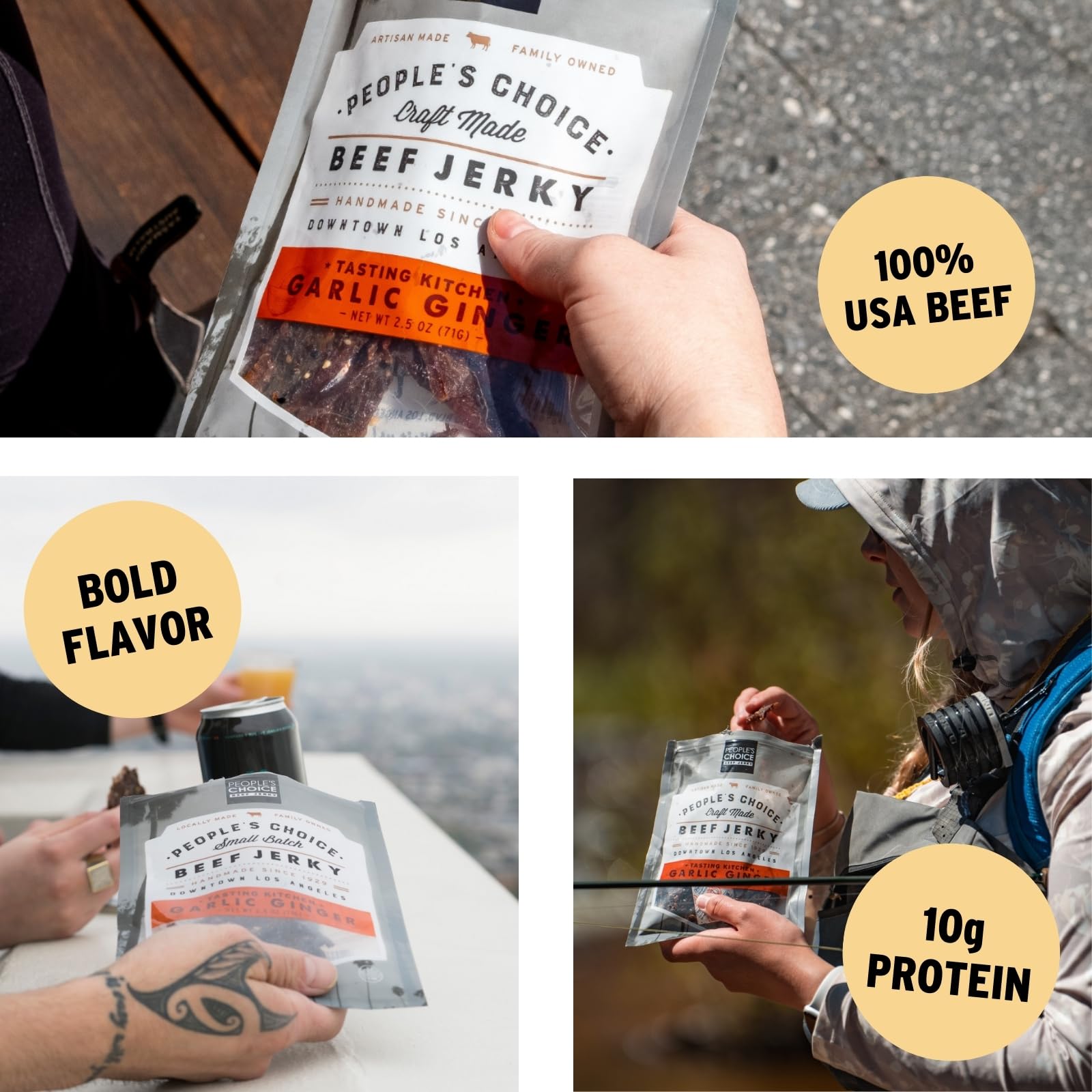 People's Choice Beef Jerky - Small Batch Garlic Ginger Flavor - High Protein Low Sodium Healthy Snacks - 16oz (1lb) Bag - Perfect for Camping, Hiking, Road Trips & Office Snacks