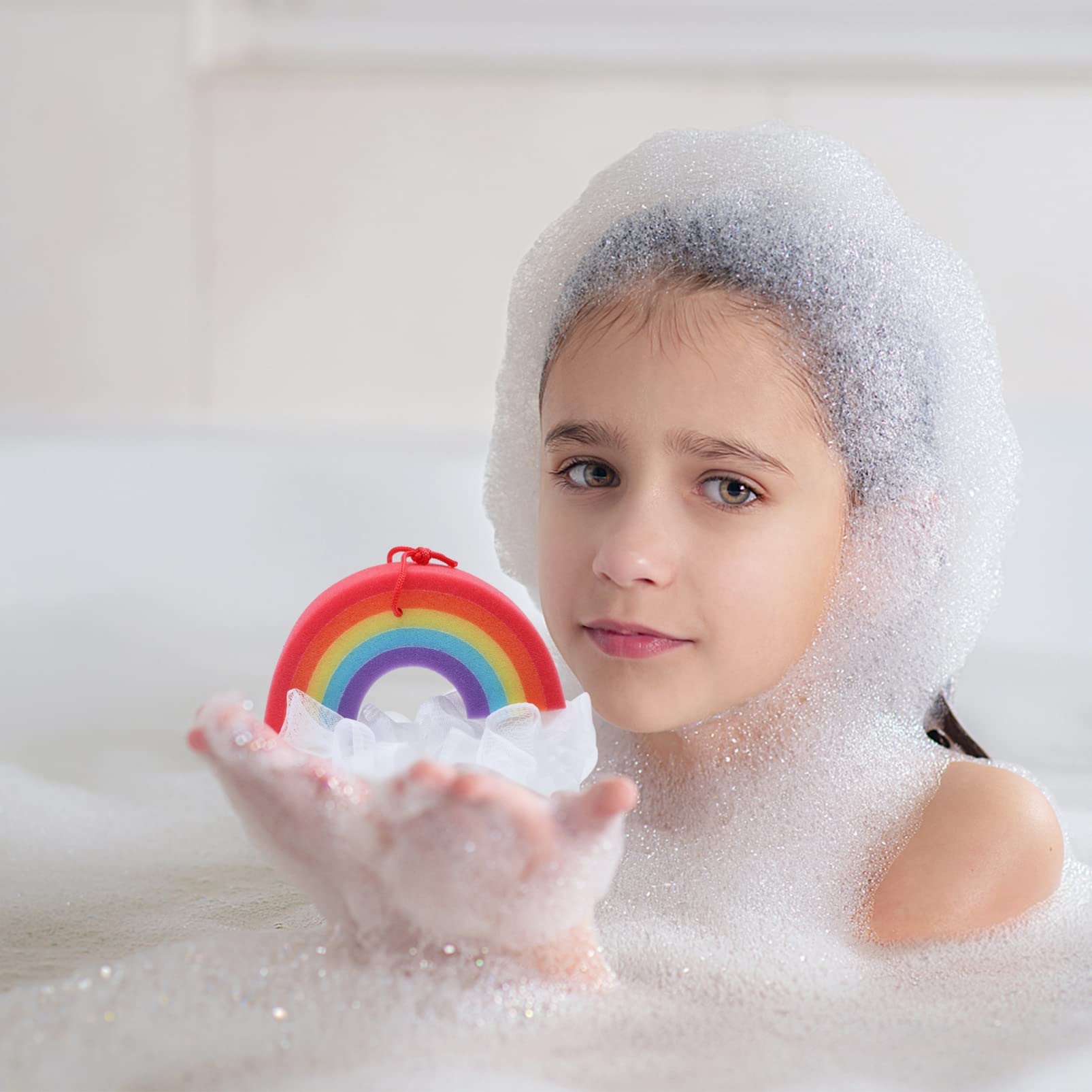 Beaupretty 2-Pack Rainbow Shaped Bath Sponge & Shower Loofah Pouf - Exfoliating Body Wash Balls for Bubbling Bath, Luxurious Shower Experience - Perfect for Spa Day, Gift Sets & Bath Bomb Making Accessories