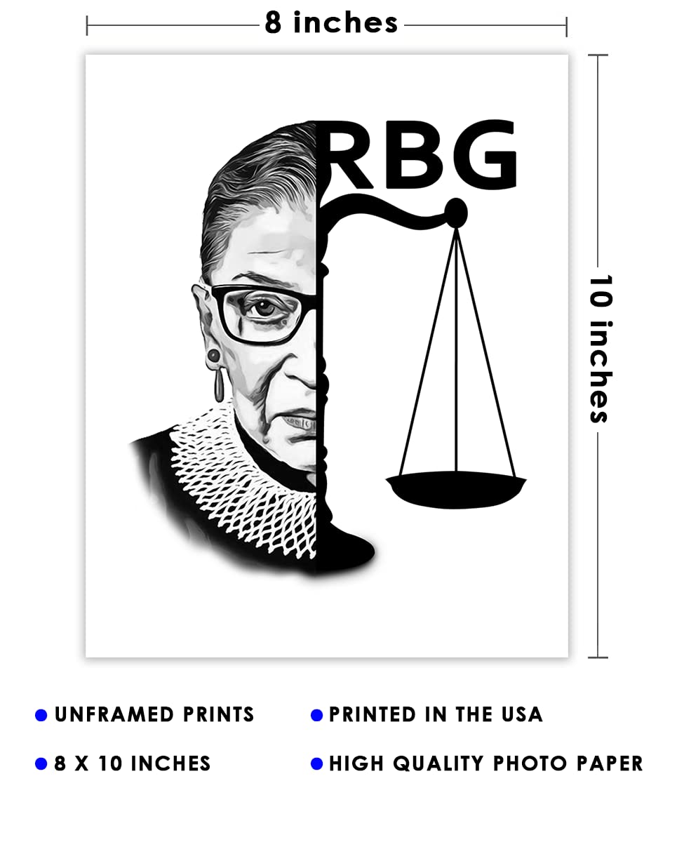 RBG Wall Art - 8x10 Inspirational Ruth Bader Ginsburg Poster, Motivational Quotes & Positive Affirmations Decor for Office, Bedroom, Living Room - Perfect Gift for Women & Men Lawyers, Feminists & Activists