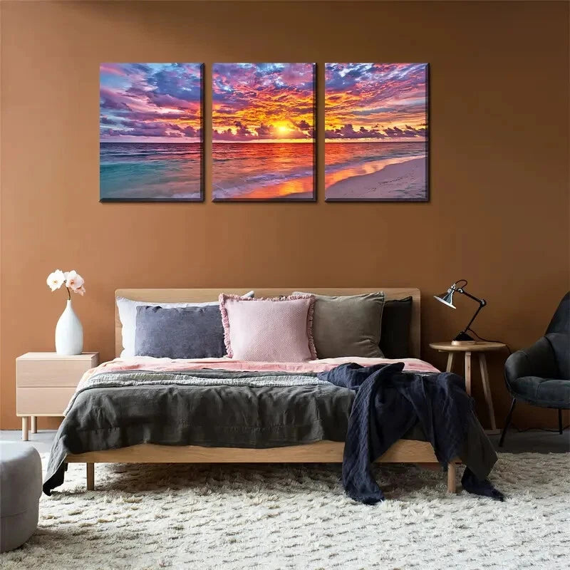 3pcs Beach Sunset Seascape Metal Wall Art Prints - Ready to Hang Coastal Decor for Living Room, Bedroom & Office