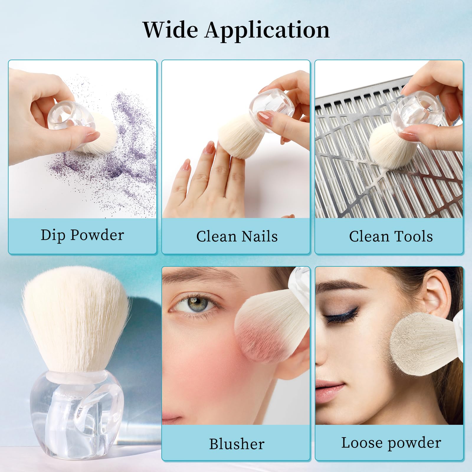 BQAN Soft Kabuki Nail Dust Brush - Professional Nail Art Powder Remover & Cleaner for Acrylic, UV Gel & Makeup | Transparent Design | Perfect for Salon & Home Manicures