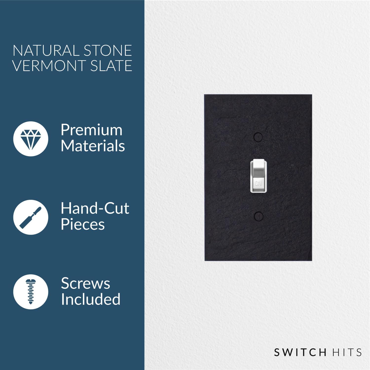 Decorative Vermont Slate Charcoal Light Switch Cover - Single Toggle Outlet Wall Plate, 1 Gang, 3.25