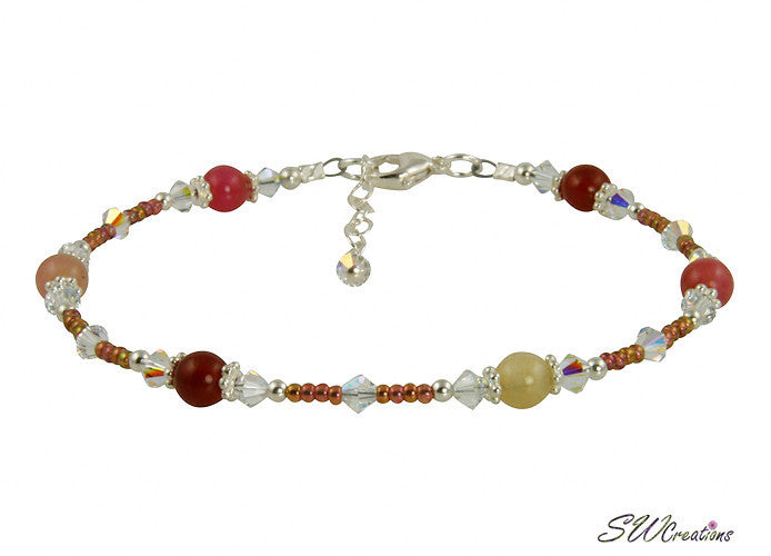 Sunset Jade Gemstone Crystal Beaded Anklet - Elegant Handmade Ankle Bracelet for Women | Perfect for Beach, Yoga & Boho Fashion Accessories