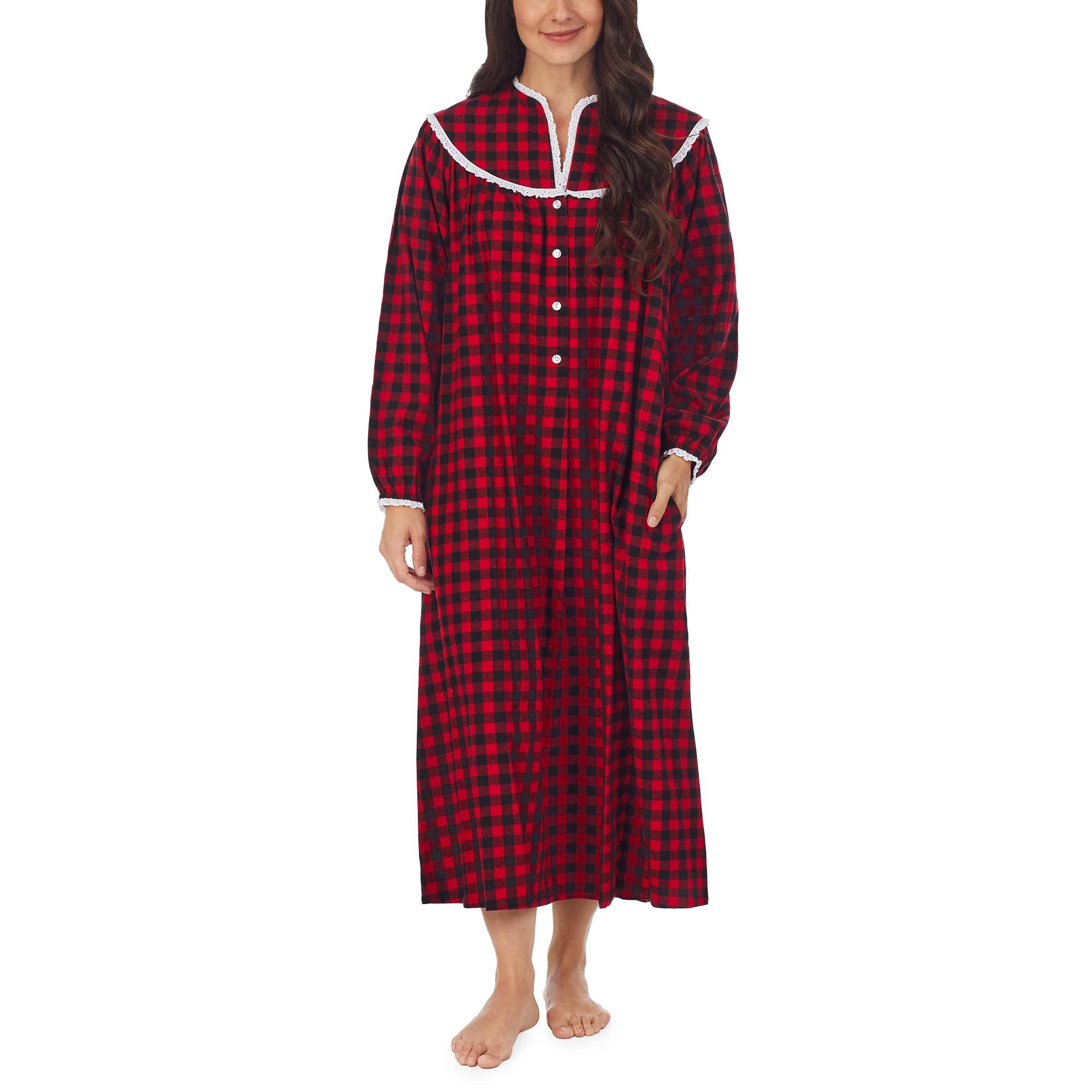 Women's Classic Long Sleeve Open Neck Flannel Pajama Nightgown - Soft & Comfortable Sleepwear for Winter Nights, Loungewear, and Cozy Bedtime