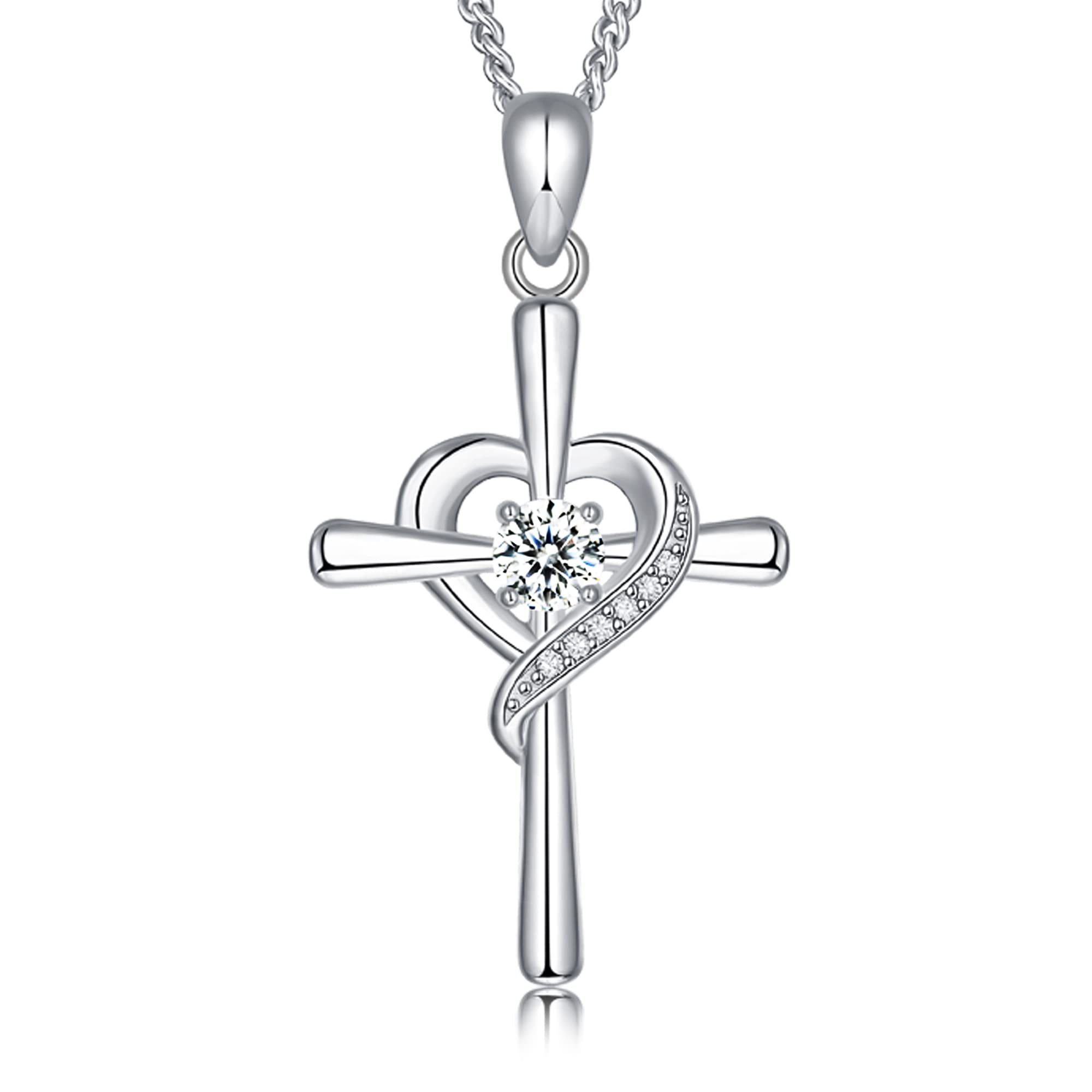 925 Sterling Silver CZ Cross Pendant Necklace for Women & Men - Religious Christian Jewelry - Sparkling Cubic Zirconia Crucifix - Perfect for Church, Baptism, Weddings & Everyday Faith Fashion