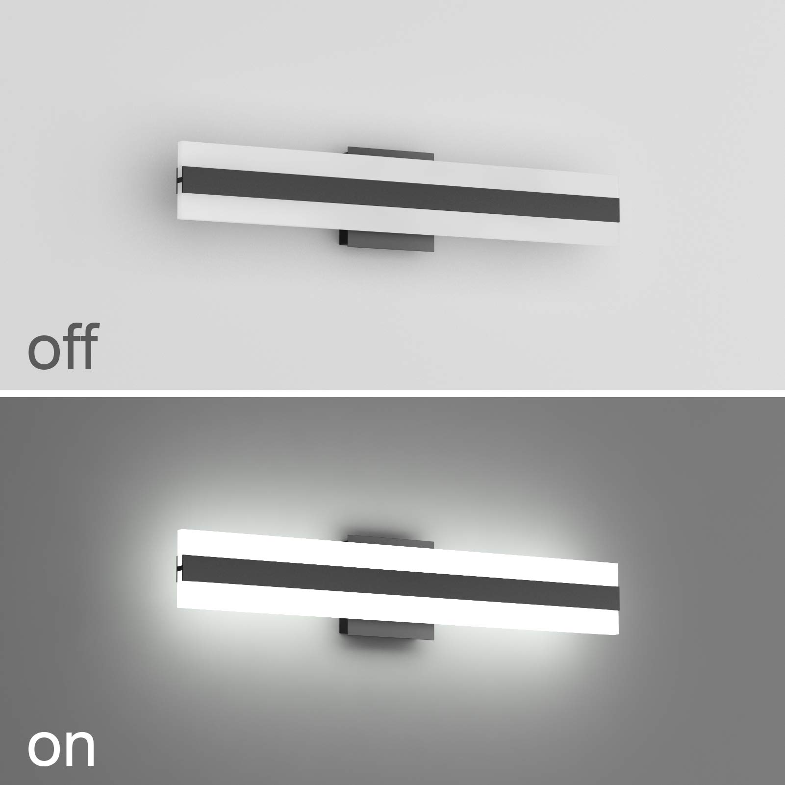 Aipsun 24W Modern Black Vanity Light with Frosted White Acrylic - Up and Down LED Bathroom Light Fixture (6000K White Light) - Perfect for Bathroom, Dressing Room & Vanity Area Lighting