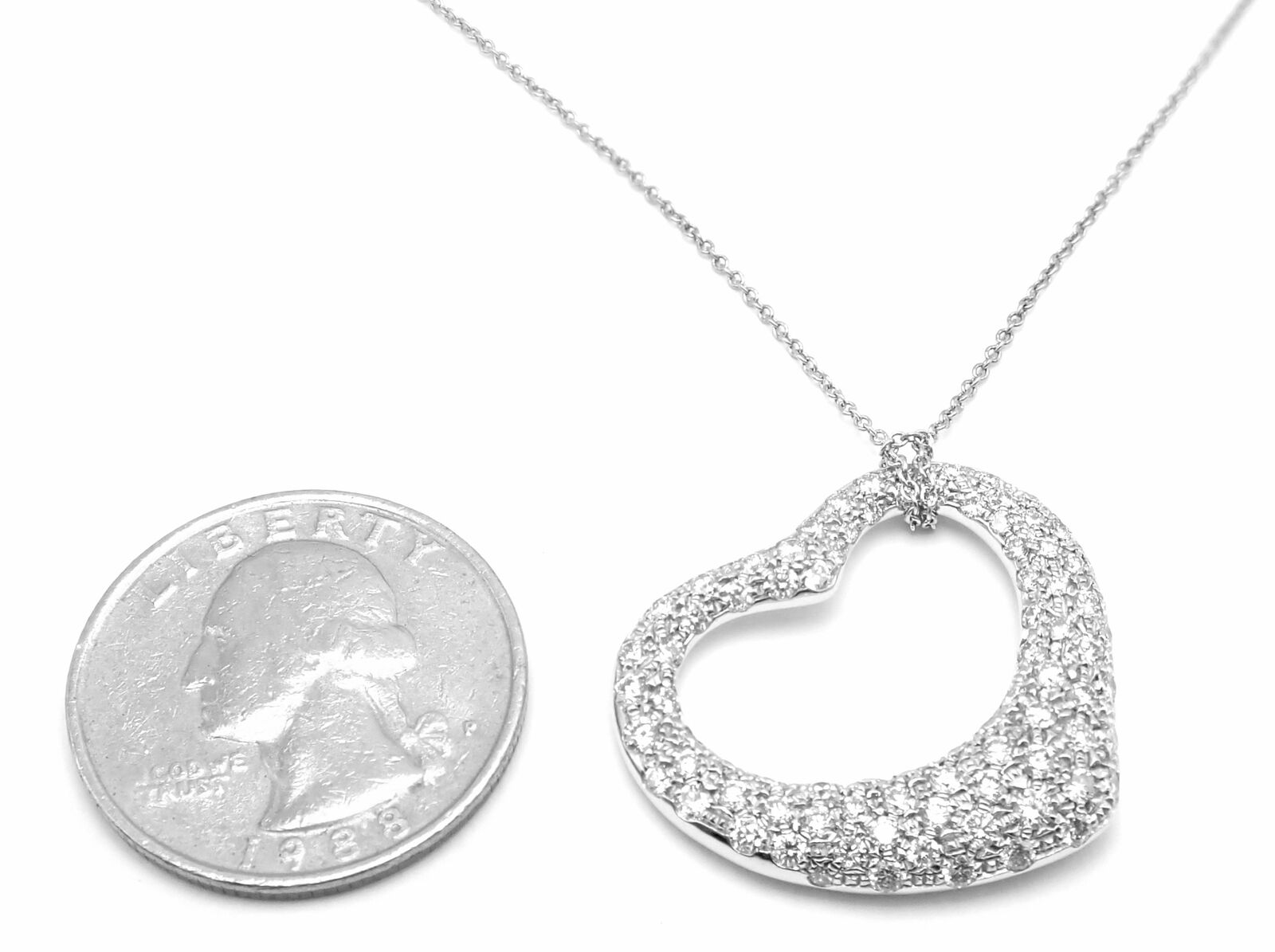 Authentic Tiffany & Co Peretti Platinum Diamond Large Open Heart Pendant Necklace - Luxury Jewelry for Women, Perfect for Anniversaries & Special Occasions