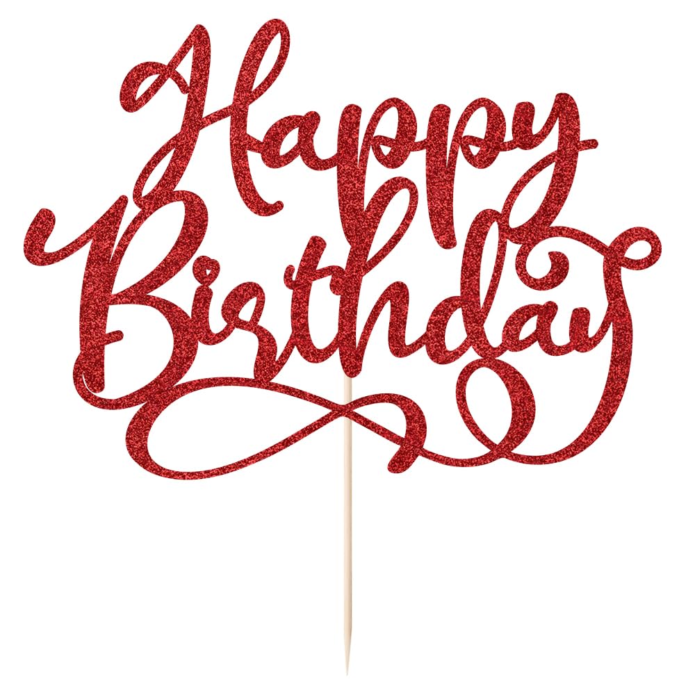 Gold Glitter Happy Birthday Cake Topper - Elegant Cake Decoration for Birthday Parties, Anniversaries & Celebrations | Perfect for Wedding, Baby Shower & Special Events (Red)