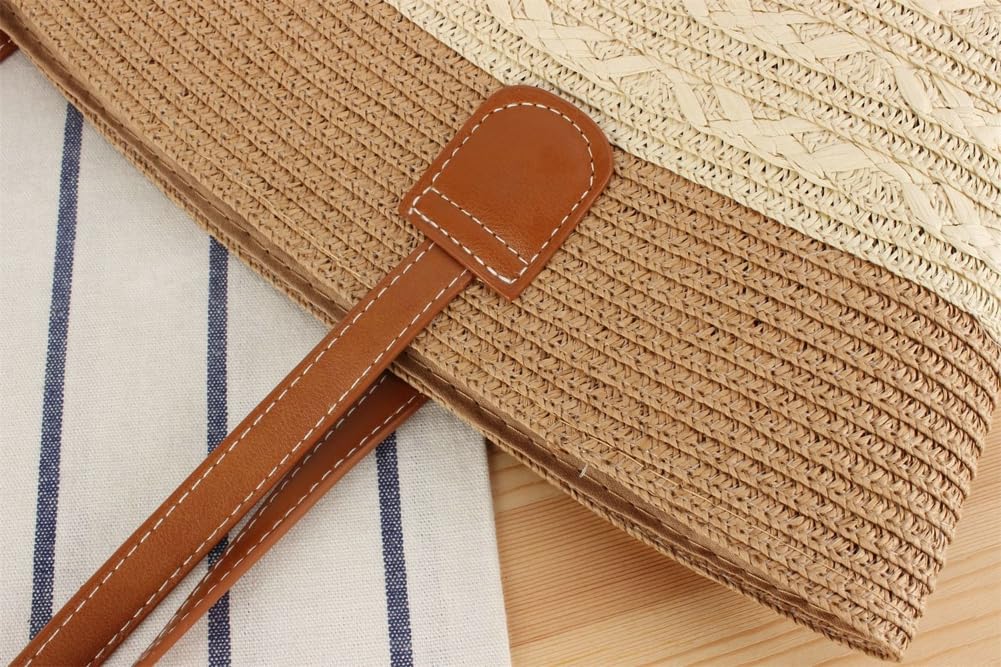 Women's Large Straw Tote Bag - Summer Beach Shoulder Bag for Travel & Shopping