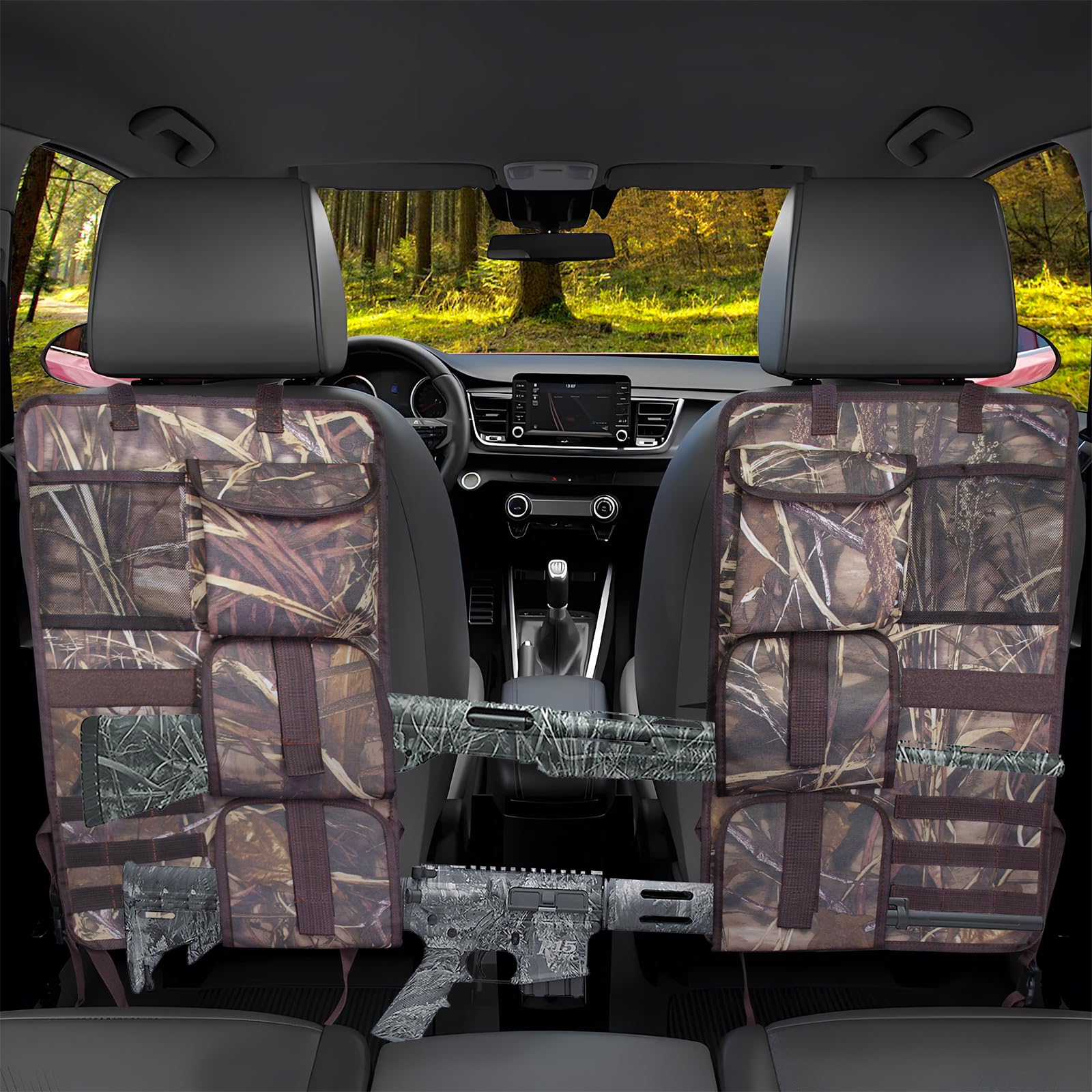 2 Pack Tactical Seat Back Gun Racks for Trucks - Molle Panel Compatible Hunting Rifle & Shotgun Holder - Camouflage Car Gun Storage - Perfect Hunting Gear Accessory & Gift for Outdoorsmen (Great for Off-Road Adventures & Hunting Trips)