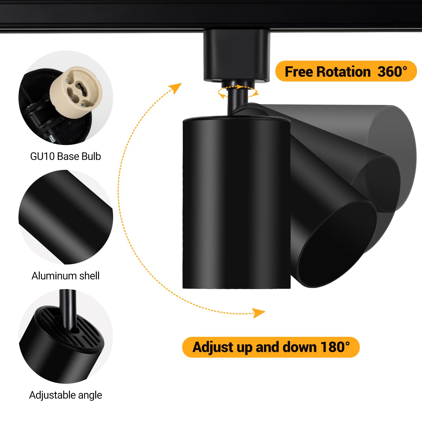 8-Light GU10 Plug-in Track Lighting Kit with 6.6FT H-Type Rails - Modern Black Ceiling Light Fixture for Kitchen, Dining Room & Living Room (Bulbs Not Included)