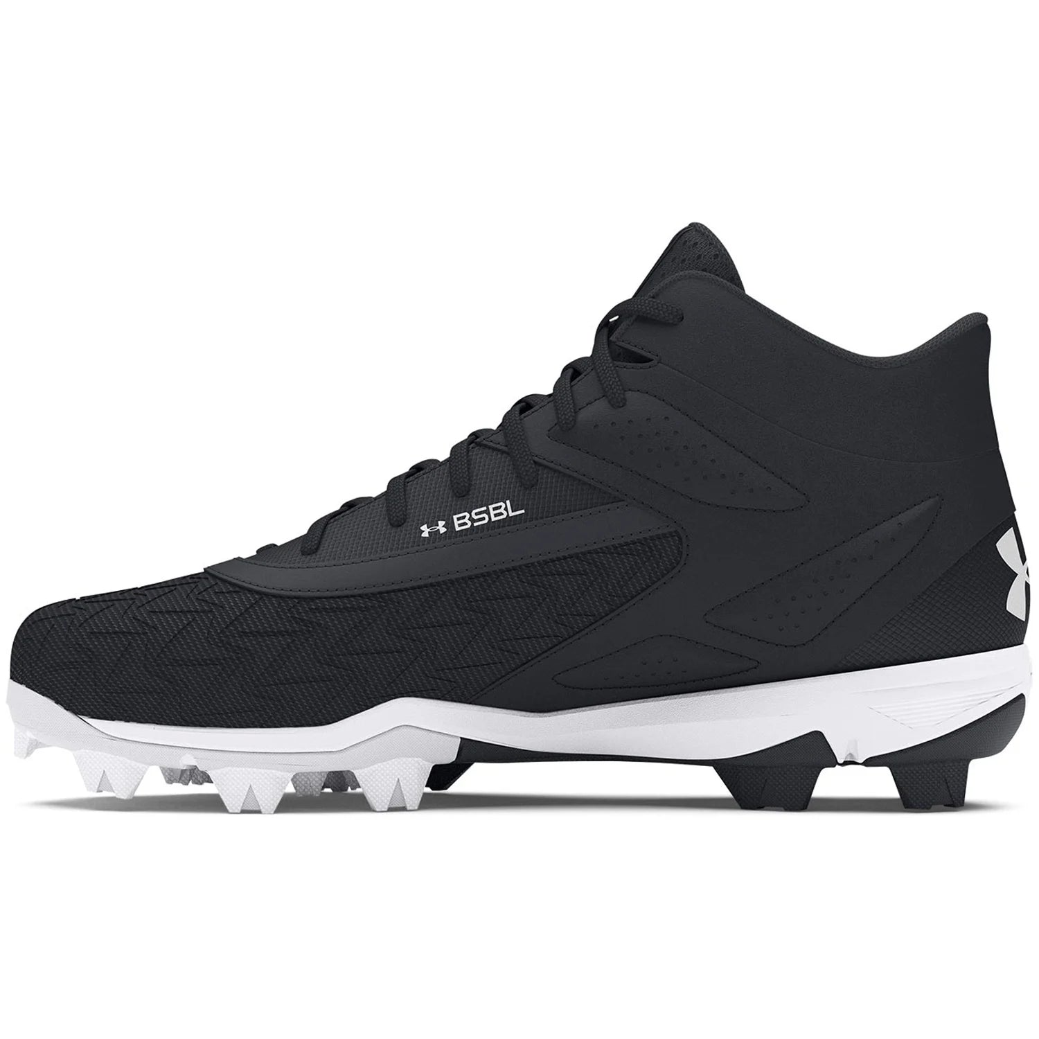 UA Youth Leadoff Mid RM 3.0 Black Baseball Cleats - Lightweight Cleats for Kids Baseball & Softball Games | Perfect for Fielding, Running Bases & Tournament Play