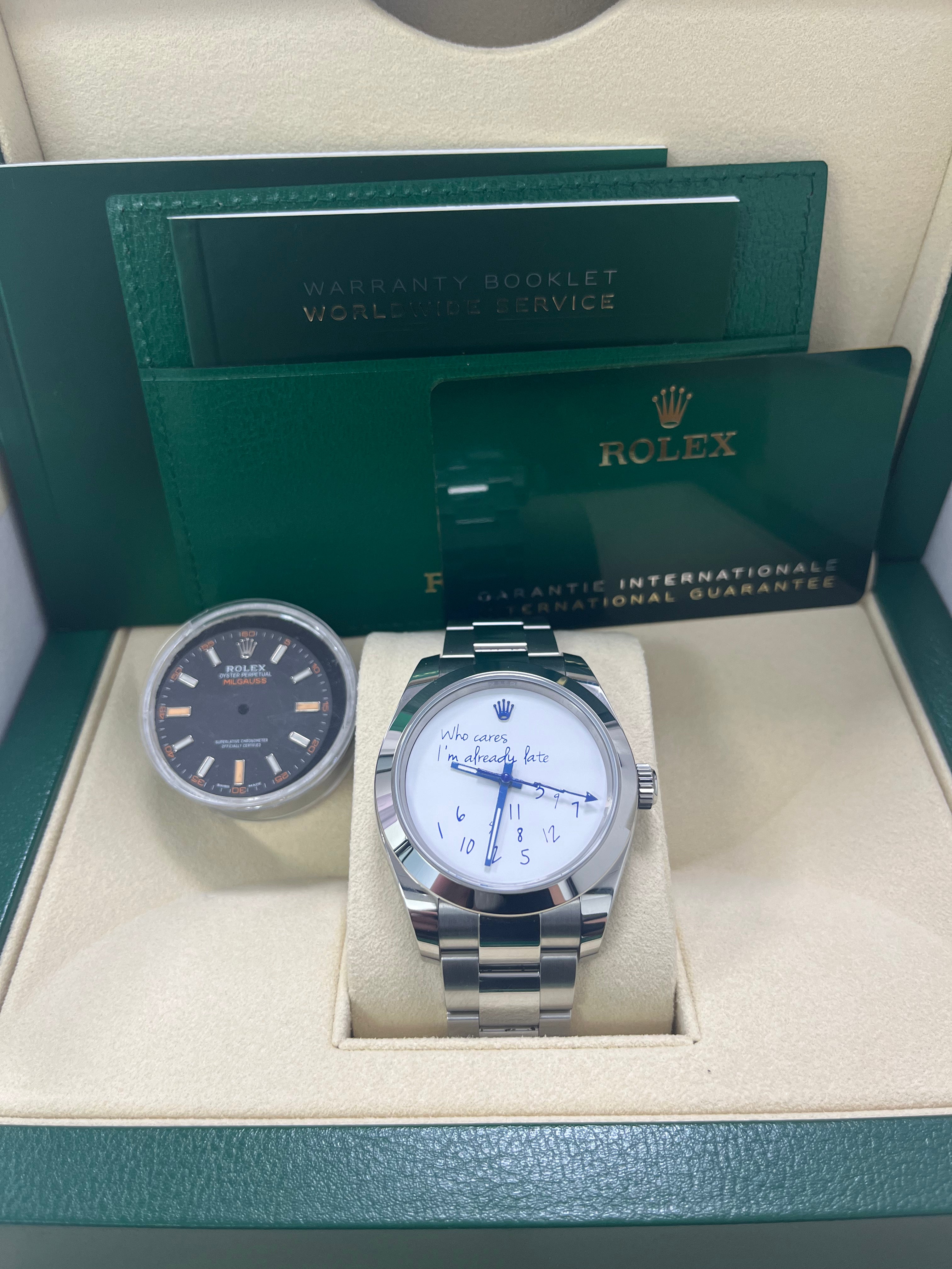Rolex Steel Milgauss 116400GV Watch with Green Crystal - Custom Made Time Dial for Men, Luxury Sports & Everyday Wear