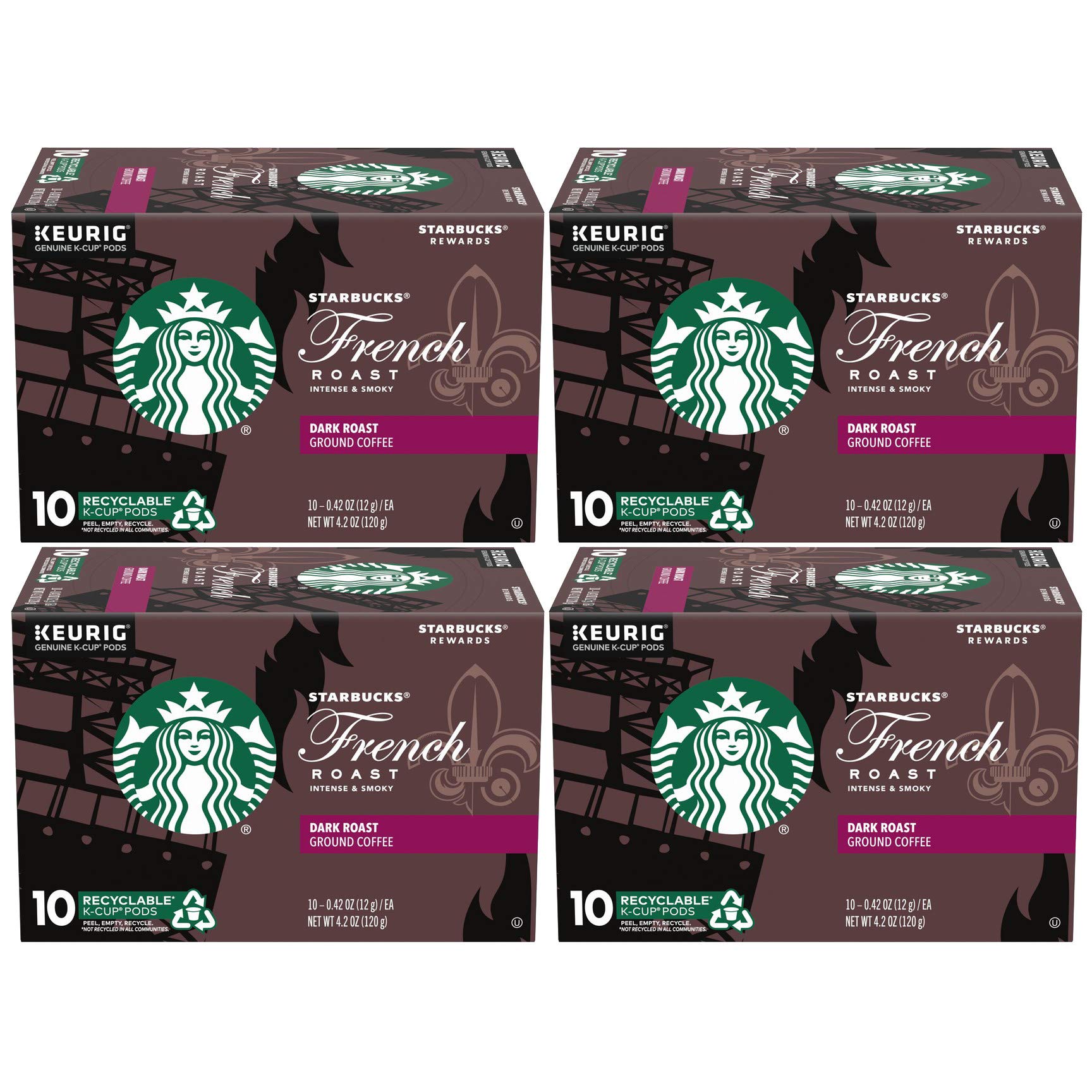 Starbucks Dark Roast K-Cup Coffee Pods - French Roast for Keurig Brewers (40 Pods, 4 Boxes of 10) - Bold & Rich Flavor for Morning Energy or Office Break | Compatible with All Keurig Single Serve Coffee Makers