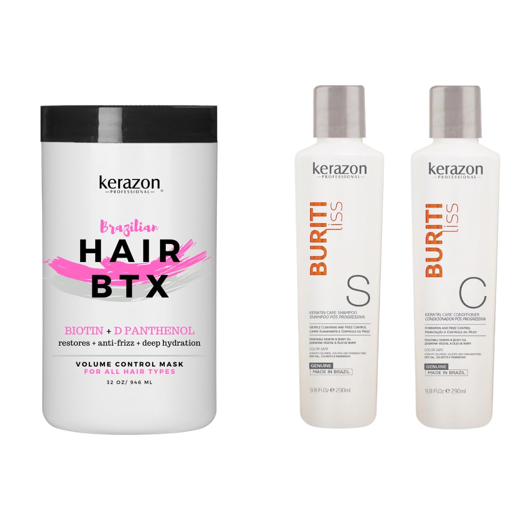 Brazilian Hair BTX Treatment Kit for All Hair Types - Sulfate & Sodium Free Shampoo & Conditioner Set | Deep Conditioning for Dry, Damaged & Color-Treated Hair | Salon-Quality At-Home Hair Care
