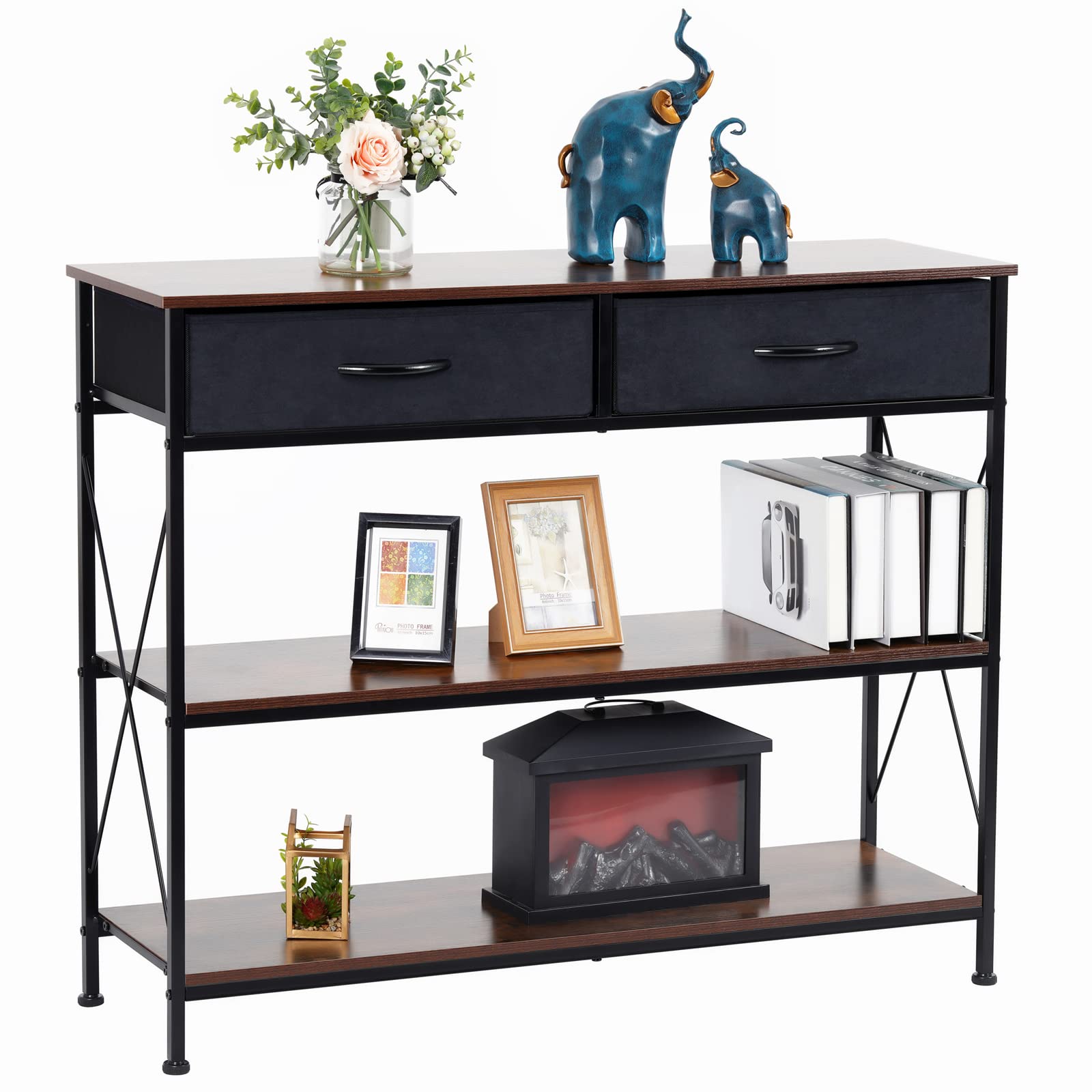 LYNCOHOME Rustic Brown Console Table with 2 Drawers & Storage Shelves - Entryway Table, TV Stand, Sofa Table for Living Room, Hallway, Kitchen, Coffee Bar - Perfect for Home Decor & Small Space Organization