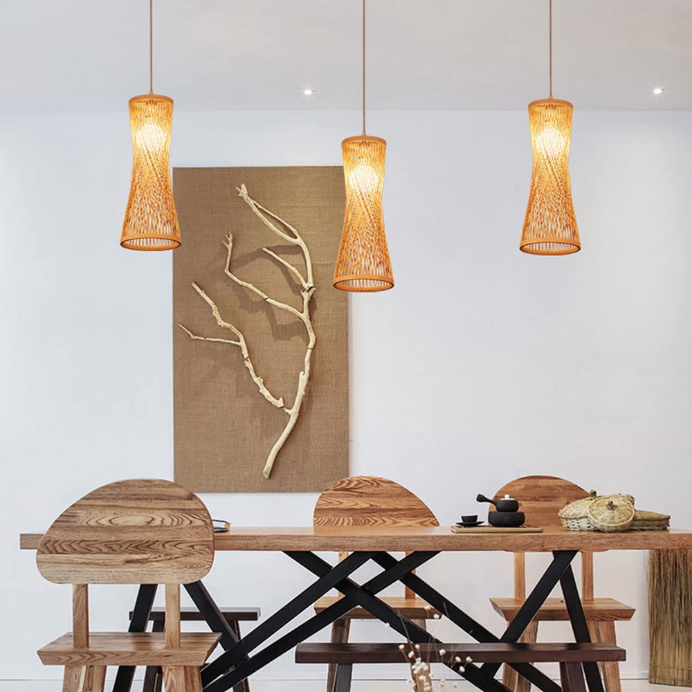 Hand-Woven Bamboo Pendant Light - Natural Rattan Wicker Lampshade, Eco-Friendly Woven Hanging Lamp for Kitchen, Dining Room, Bedroom, Farmhouse & Tea House - Perfect for Boho, Rustic & Coastal Decor Styles