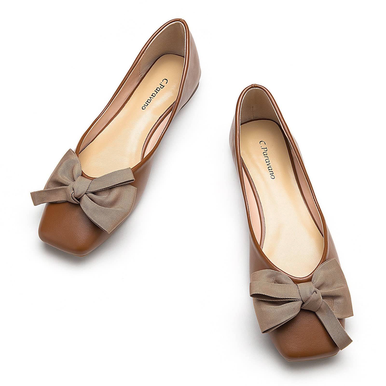 C.Paravano Women's Square Toe Flats - Patent Leather Ballet Shoes for Women | Comfortable & Stylish Women's Flat Shoes | Perfect for Office, Casual Wear & Travel