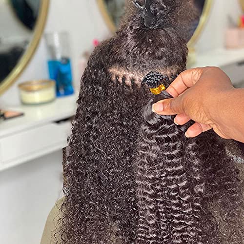 Pre Bonded I-Tip Hair Extensions 18 Inch 100 Strands - Malaysian Kinky Curly 100% Human Hair for Micro Link & Salon Use - Natural Dark Brown (4) - Perfect for Volume Boost & Styling