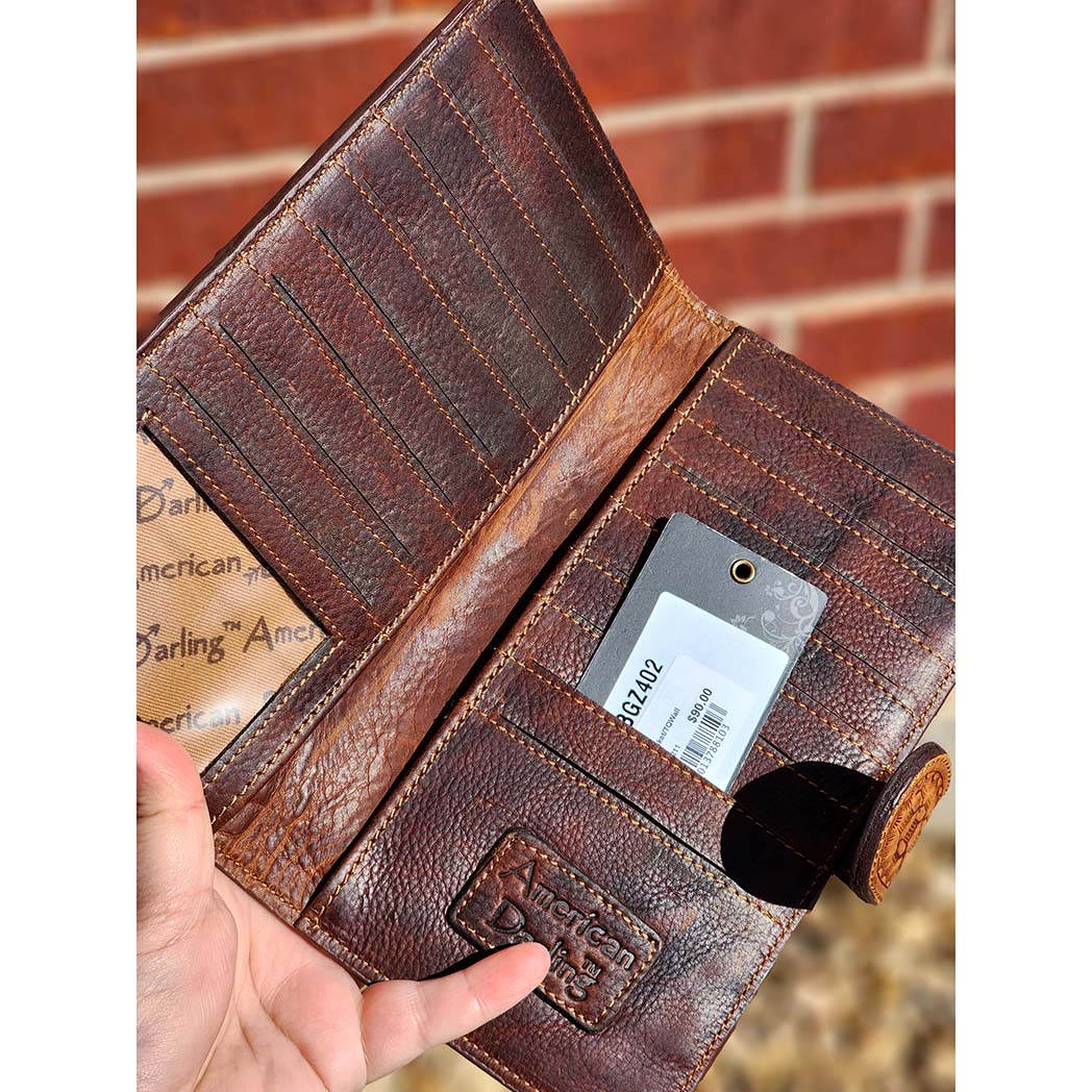 Handcrafted American Darling Tooled Leather Wallet with Turquoise Accent - Stylish Bifold Design for Men & Women - Perfect for Everyday Use, Travel & Gifts