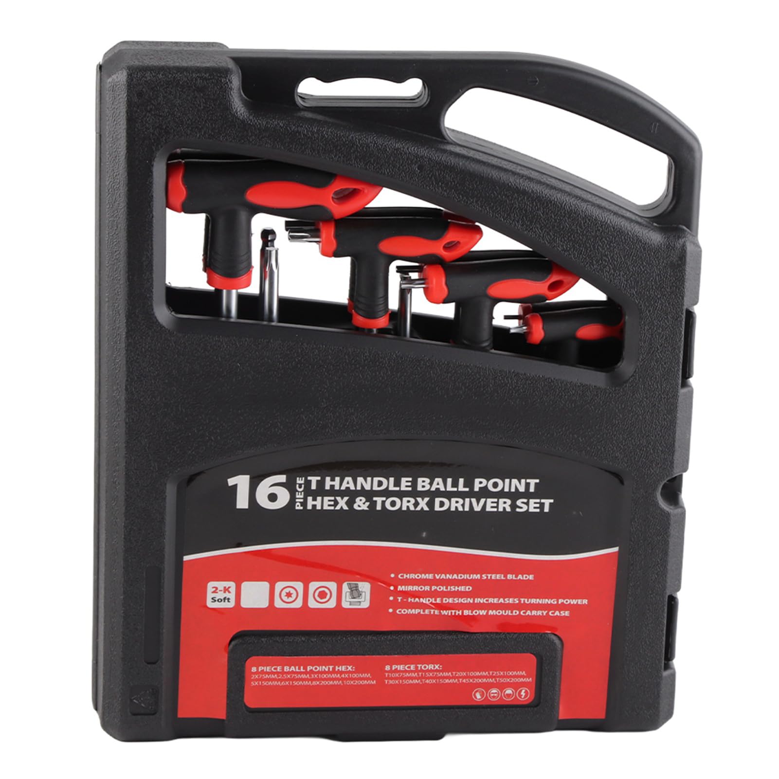 16-Piece T-Handle Hex Wrench Set with Ball End & Star Keys - Metric & SAE Sizes for Car Repair, Bike Maintenance & DIY Projects - Durable Hand Tools for Mechanics & Home Improvement