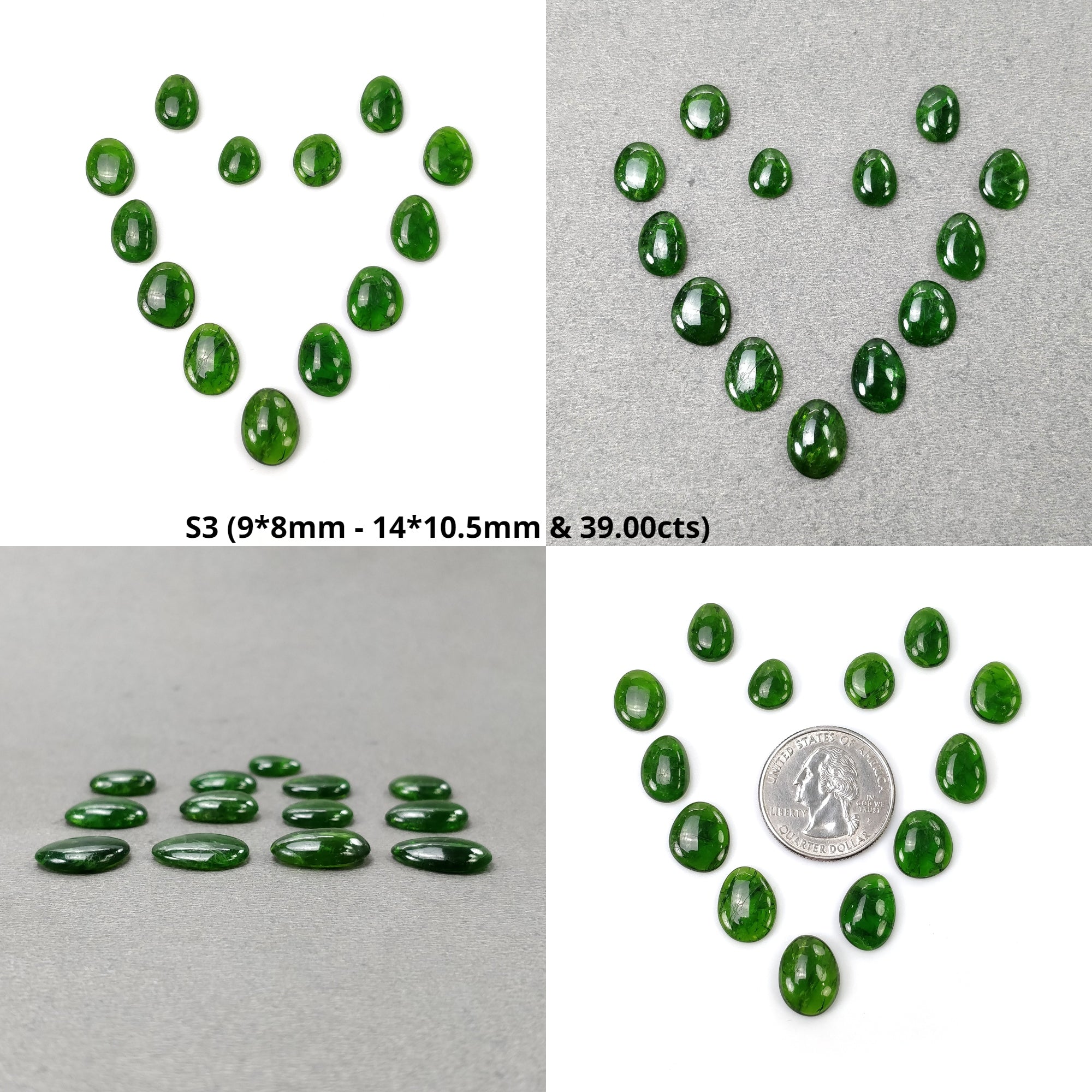 Natural Chrome Diopside Gemstone Cabochon - Green Diopside Rough Cabochon Lot (9pcs, 12pcs, 13pcs, 14pcs) for Jewelry Making, Wire Wrapping & Crystal Healing