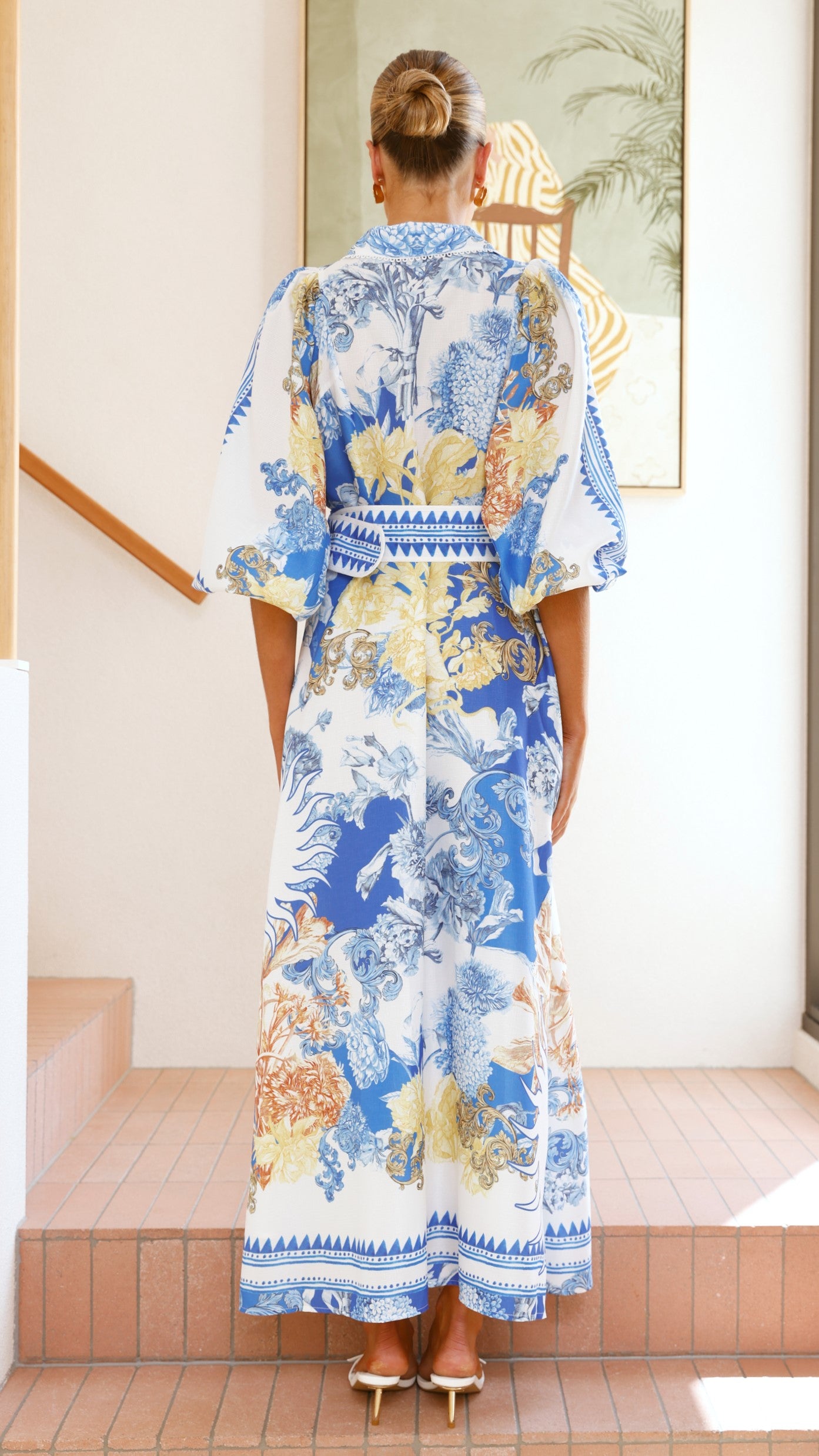 Arana Maxi Dress - Blue and White Floral Print Summer Dress for Women | Beach, Vacation & Casual Wear