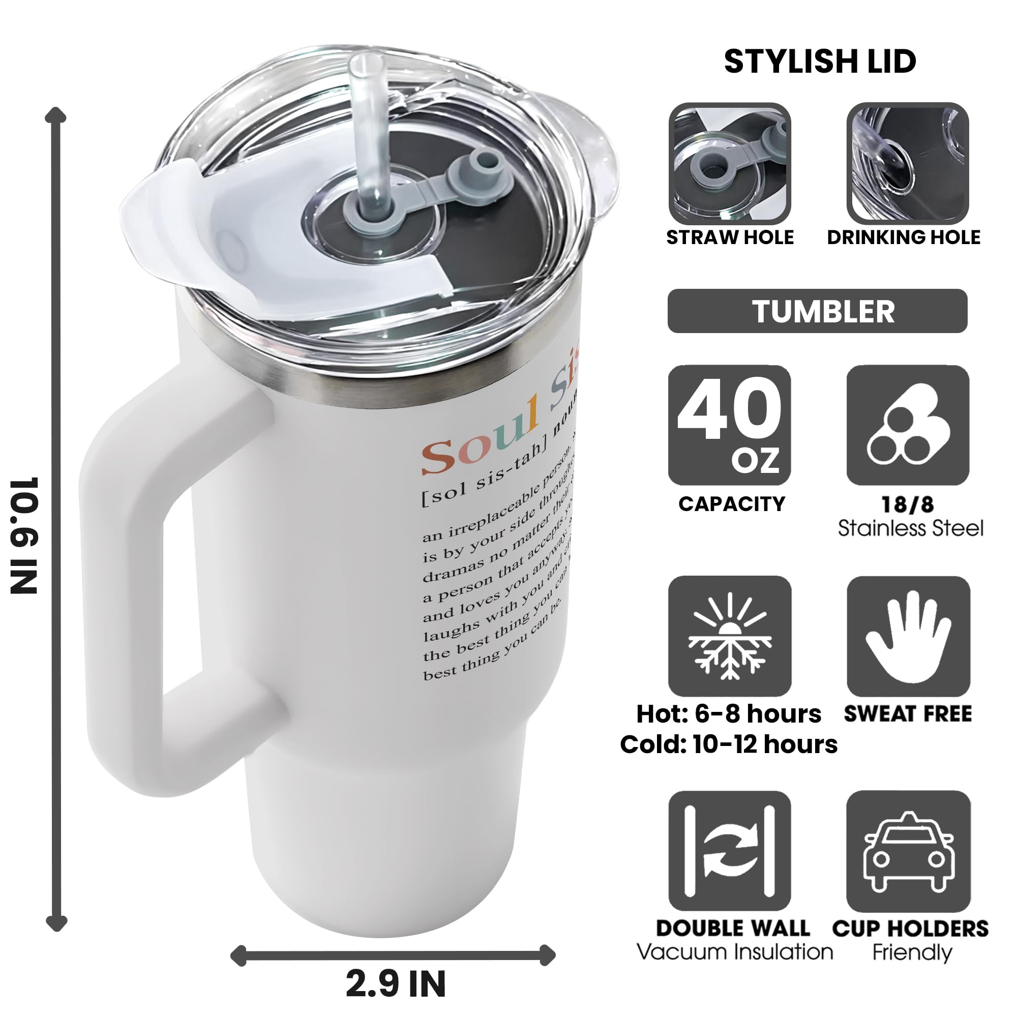 Best Friendship Gifts for Women - 40 Oz Insulated Tumbler Cup for Sister, Best Friend, or Galentine's Day - Cute Valentines Gifts for Her - Perfect for Coffee, Tea & Cold Drinks at Work, Gym, or Travel