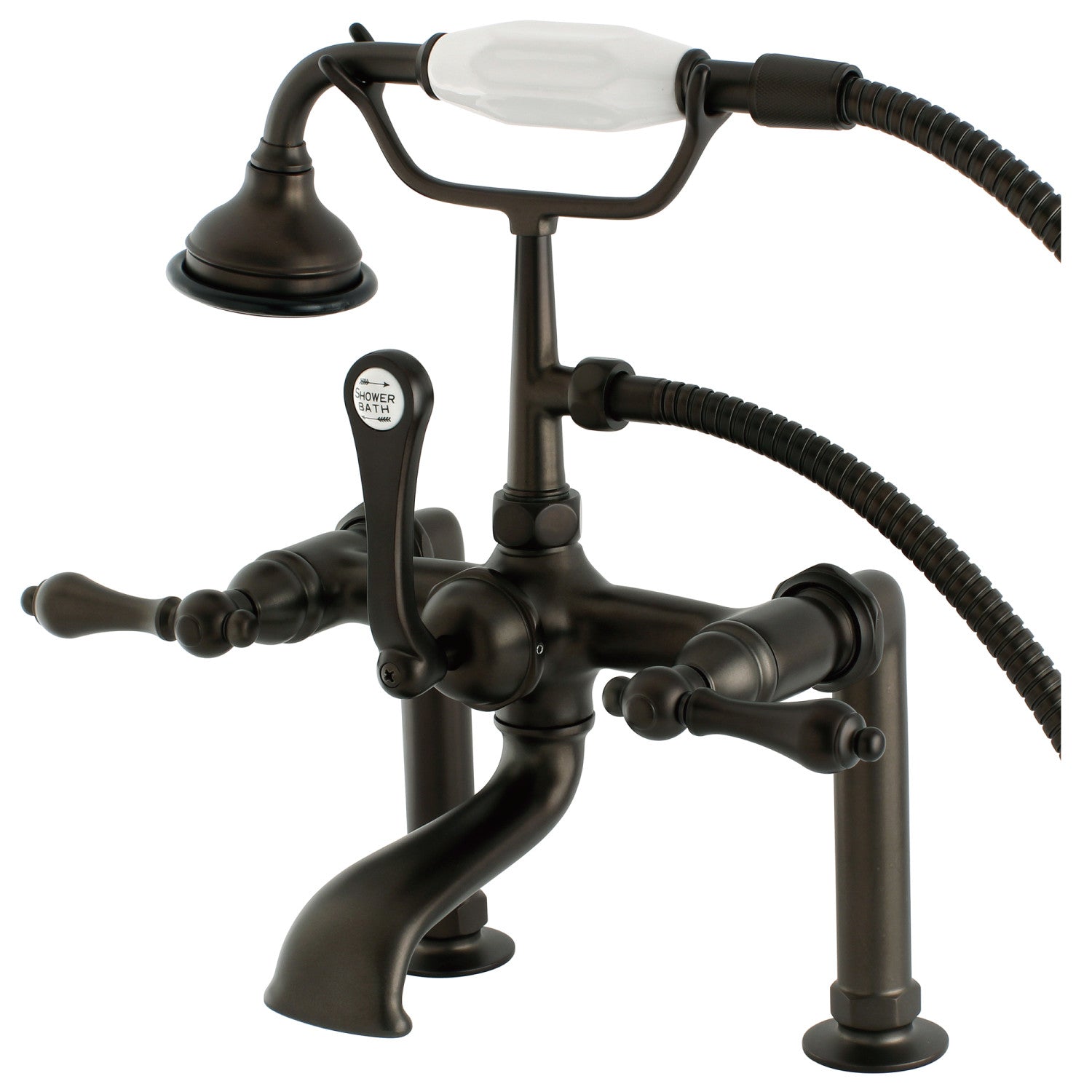 Vintage Clawfoot Tub Faucet with Hand Shower - Oil Rubbed Bronze 3-Handle 2-Hole Deck Mount Bathroom Fixture for Classic & Modern Bathrooms
