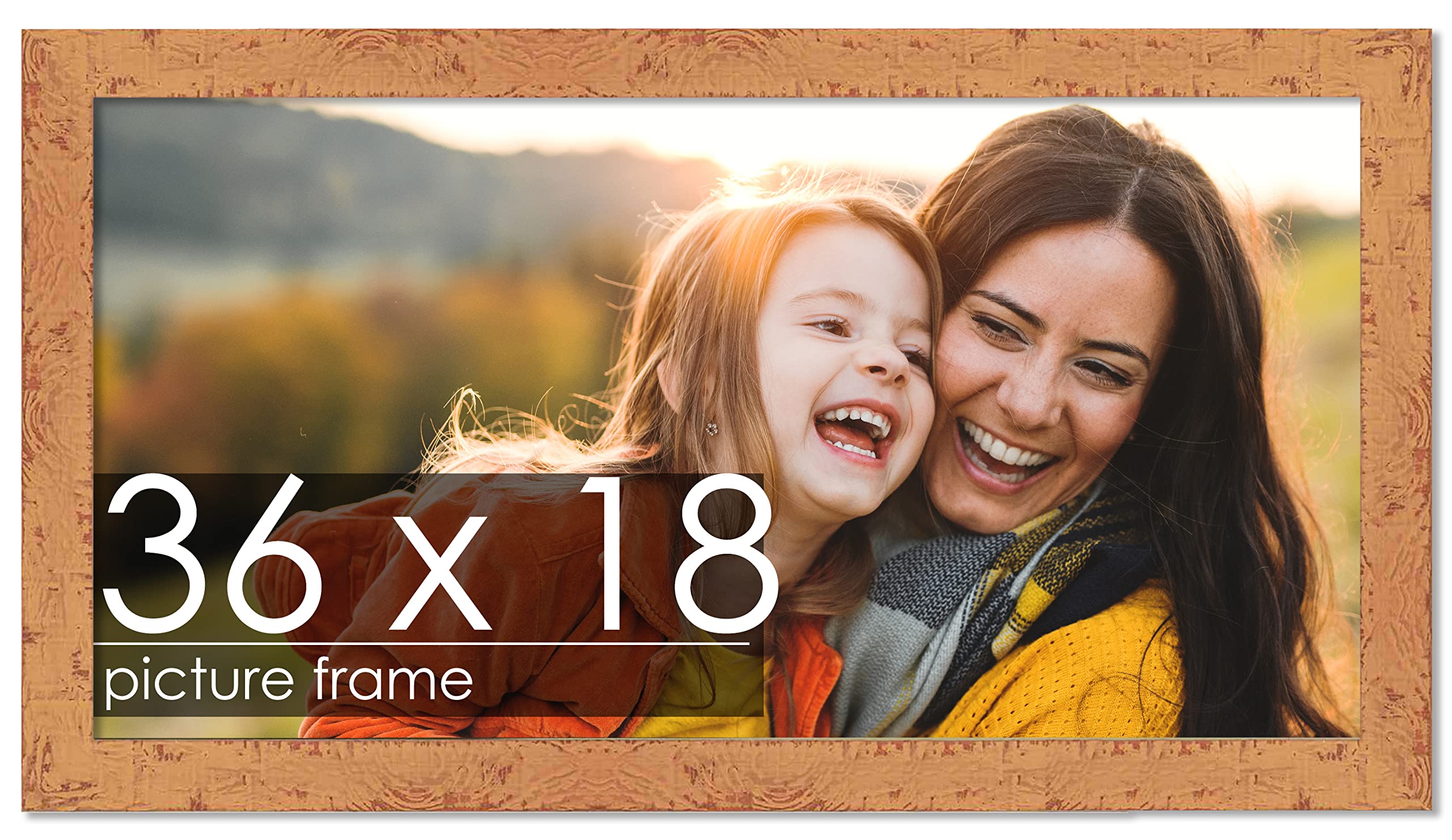 Shabby Chic Farmhouse Orange Picture Frame 18x36 - UV Acrylic, Backing & Hardware Included - Perfect for Wall Art, Home Decor & Gallery Displays