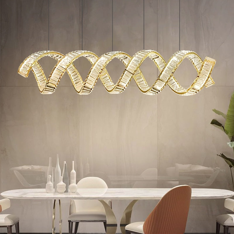 Wave Crystal Pendant Light - Modern Elegant Chandelier for Dining Room, Living Room & Bedroom | Energy Efficient LED Lighting Fixture for Home Decor & Interior Design