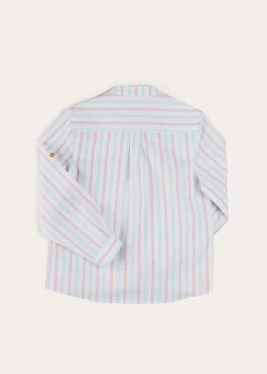 Red Striped Mao Collar Long Sleeve Shirt for Kids (3-10 Years) - Stylish Chinese-Inspired Top for School, Parties & Family Photos