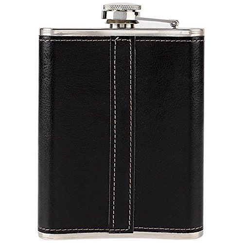 Premium 8 Oz (230ml) Stainless Steel Hip Flask with Stitched Black Leather & Gold Lettering - Perfect for Whiskey, Bourbon & Liquor Storage - Great for Travel, Camping & Gifts