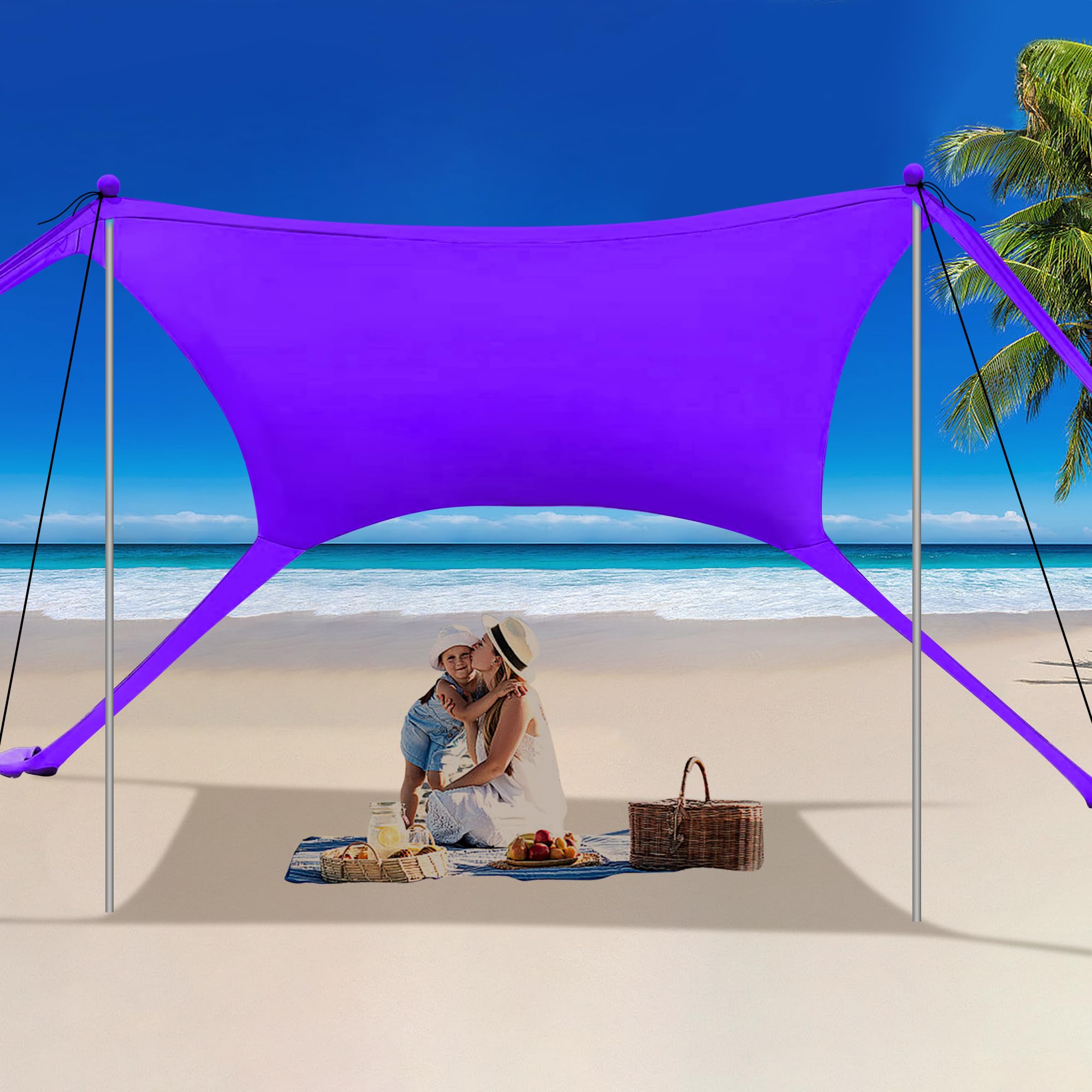 BOTINDO Pop Up Beach Tent Sun Shelter - Family Size Canopy with 2 Stability Poles & Carry Bag for Outdoor Shading - Perfect for Beach Days, Fishing Trips, Backyard Camping and Picnics