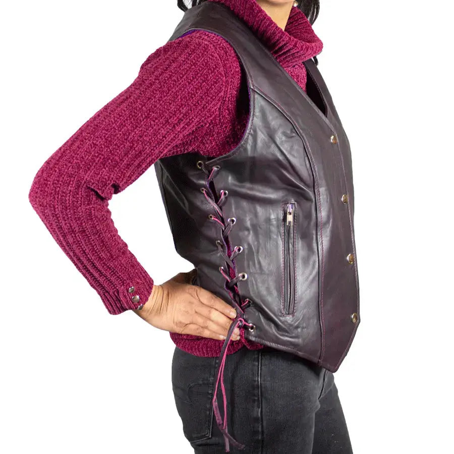 Open Road Women's Lace Side Leather Vest - Stylish Faux Leather Jacket for Casual Outfits & Night Out | Perfect for Parties, Date Nights & Fall Layering