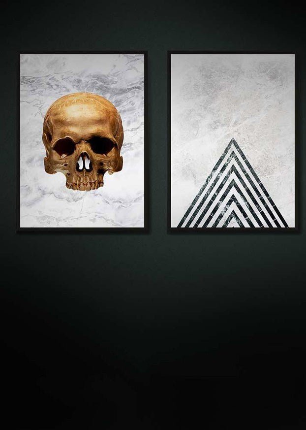 Stylish Gold Skull & Marble Print Bundle - Trendy Home Decor for Living Room, Bedroom & Office - Perfect Gift for Halloween & Gothic Lovers