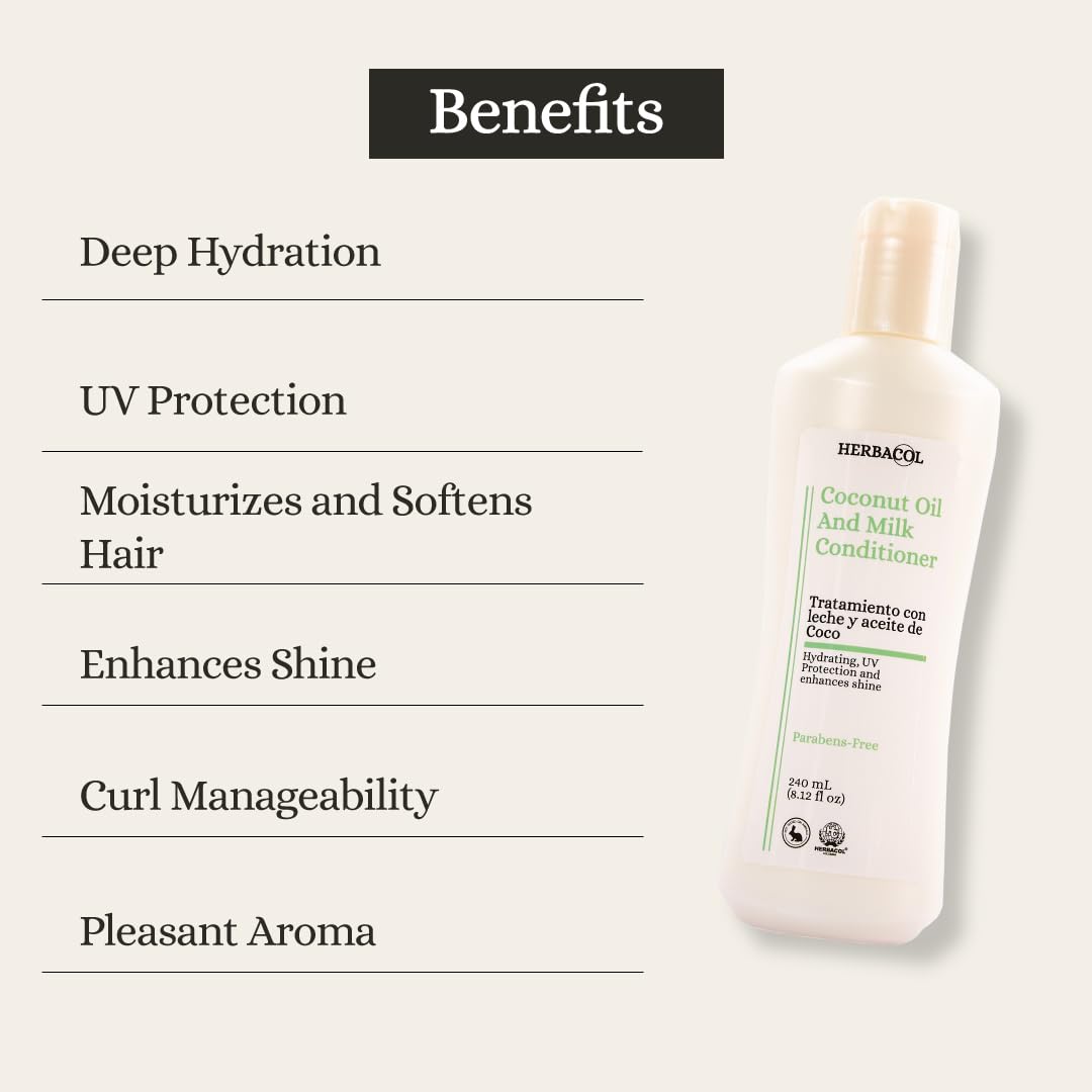 Organic Coconut Oil & Milk Hair Conditioner - Natural Deep Hydration for Damaged & Dry Hair Repair - 8.12 Fl Oz - Perfect for Daily Hair Care & Salon-Quality Treatment at Home