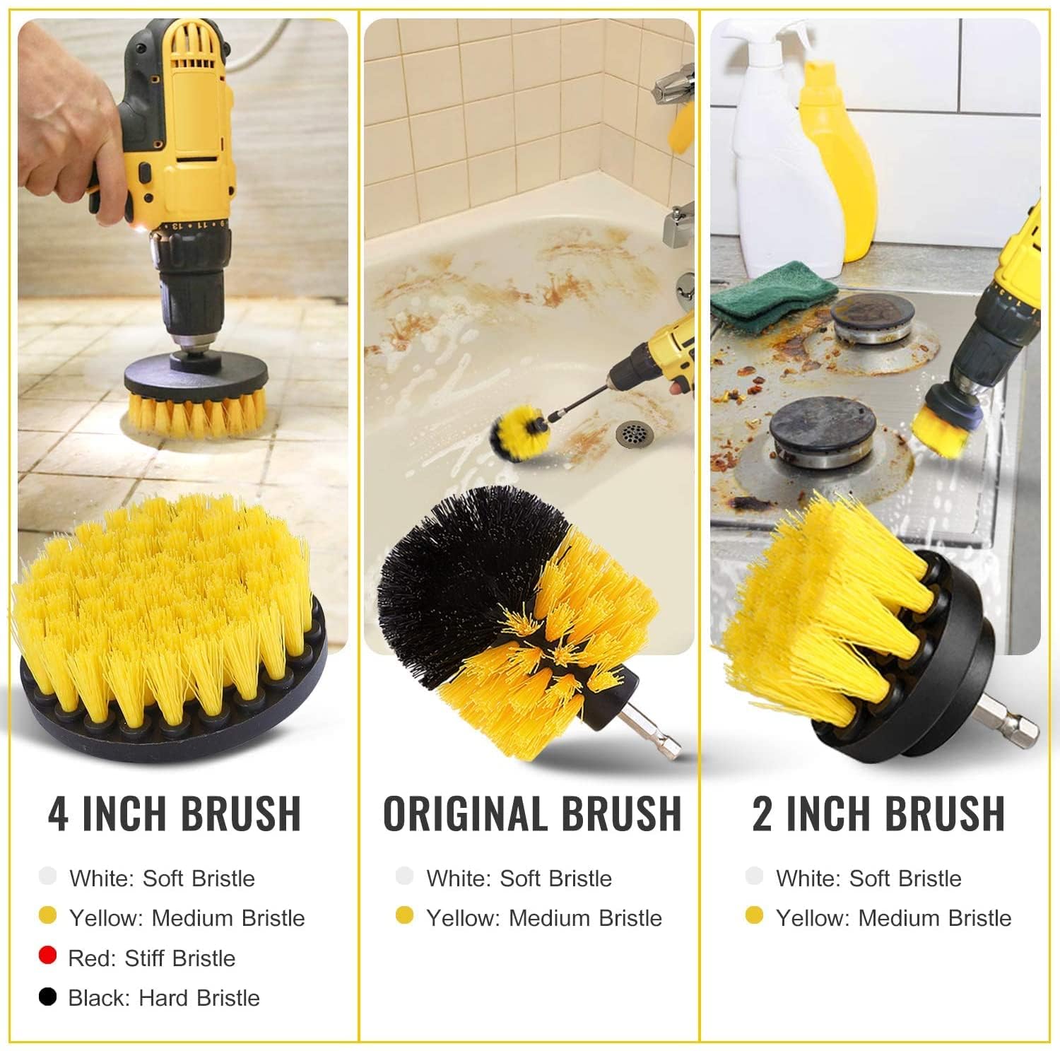 UNTIOR 3-Piece Drill Brush Attachment Set - Power Scrubber for Deep Cleaning Bathroom, Kitchen & Auto (Includes Extender & 13 Accessories) - Perfect for Grout, Tiles, Sinks, Bathtubs & Tough Stains | Heavy Duty Cleaning Kit for Home & Car Detailing