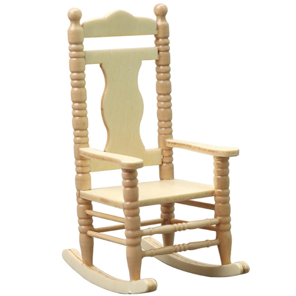 Jojofuny 1:12 Scale Miniature Wooden Rocking Chairs - Dollhouse Furniture Accessories for Christmas Decor, DIY Crafts & Model Displays